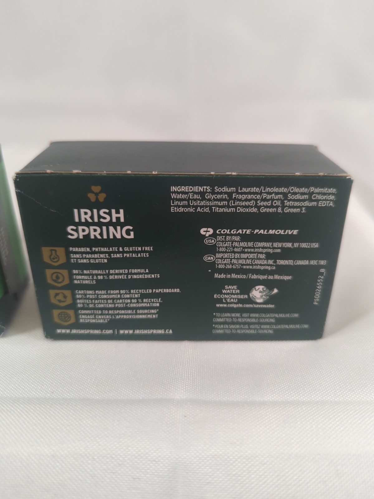 Irish Spring 2ct Original Clean 3.7 oz Soap Bars W/Flaxseed Oil Made in Mexico