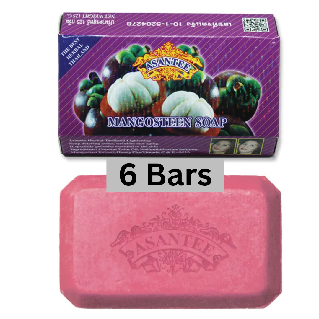 Asantee Mangosteen Herbal Soap 125 grams x 6 Bars Natural Anti-Acne Whitening