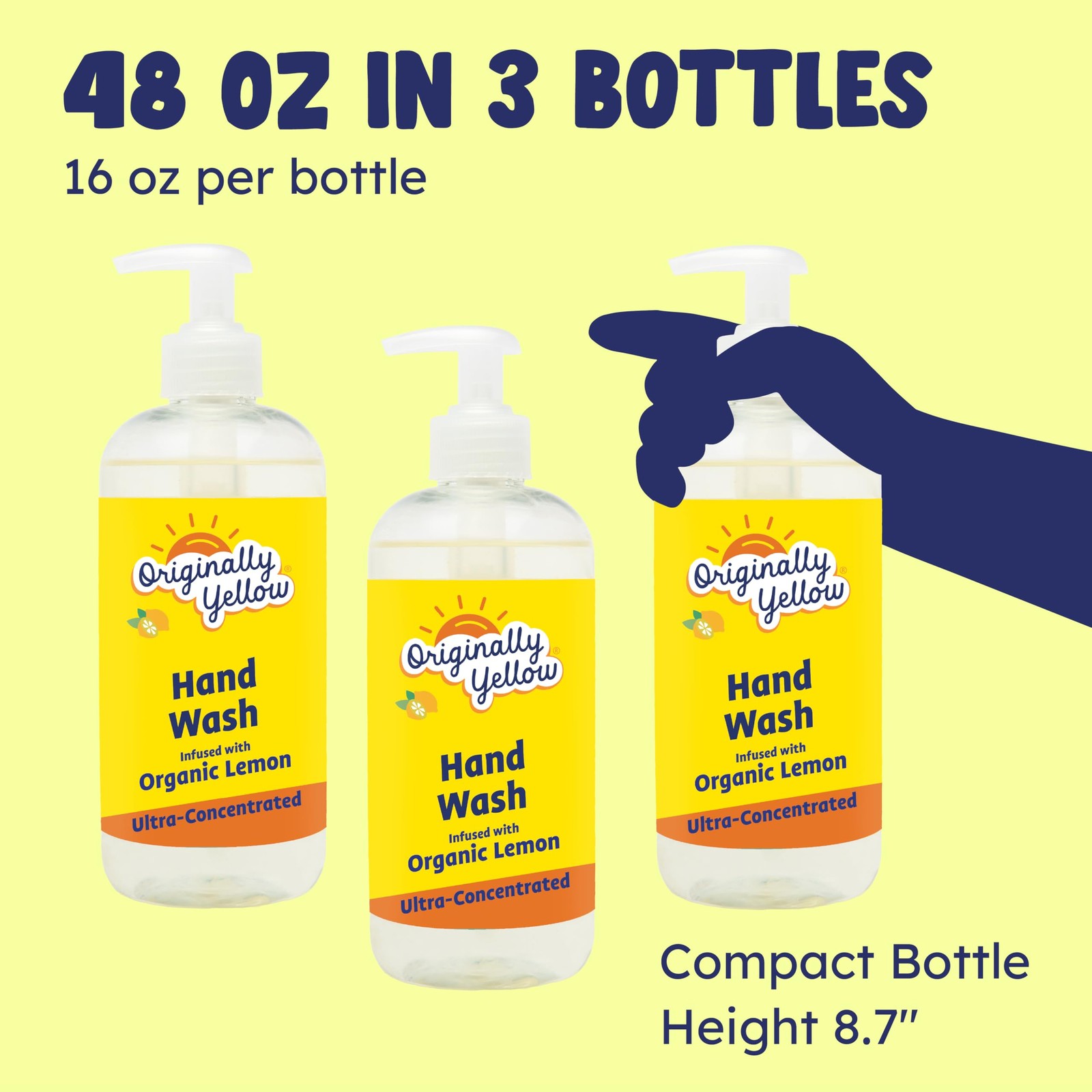 Originally Yellow Hand Soap Infused with Organic Lemon | 16 Fl Oz (Pack of 3)