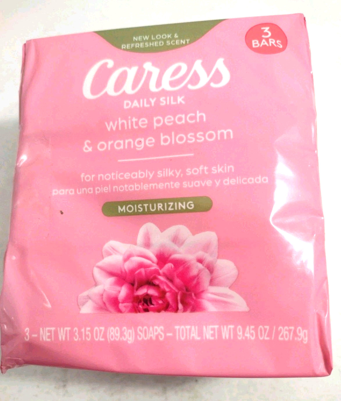 Caress (3-Bars) 3.15 Oz. Bars ●DAILY SILK● White Peach & Orange Blossom Bars.D9