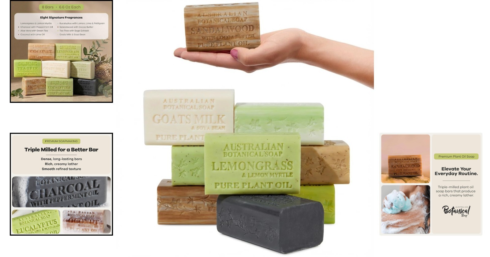 Gentle Cleansing 8-Soap Variety Pack – Goat Milk, Charcoal, Aloe, 6.6 oz Bars