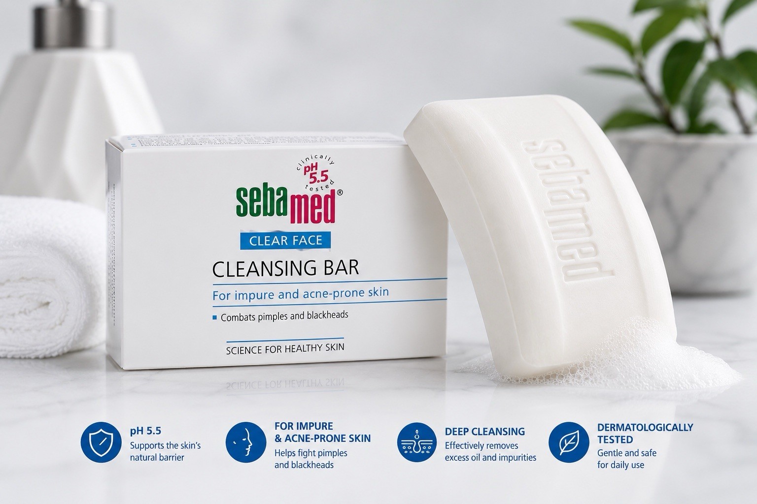 Sebamed Facial Soap For Impure & Acne Prone Skin – 100 gm-3.53 oz Combat Pimples