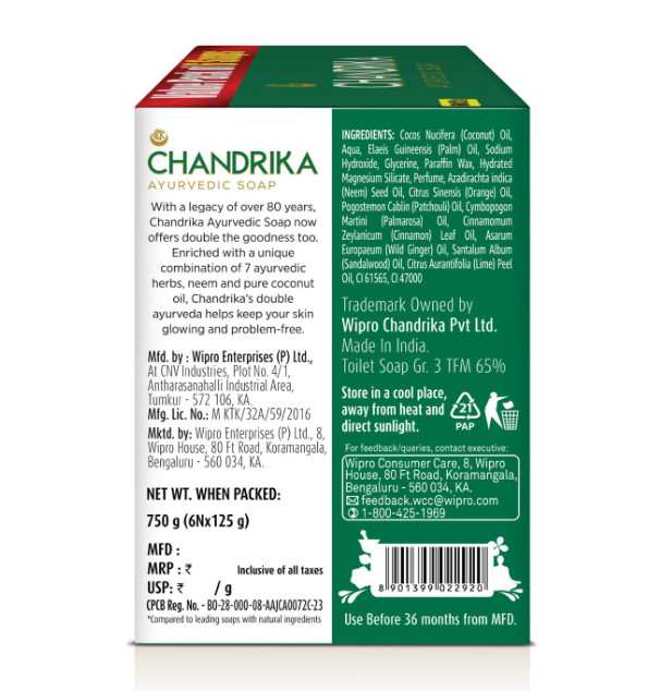 Chandrika Ayurvedic Soap Classic 125g x 6 Handmade Bath Soap Coconut Oil