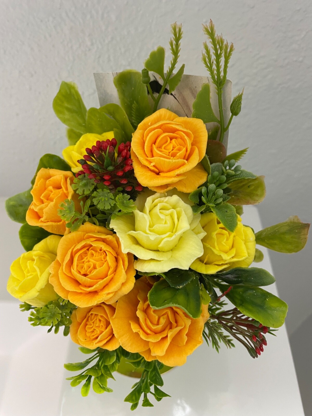 Hand made soap flowers, soap bouquet, yellow orange roses, soap gift Ukraine