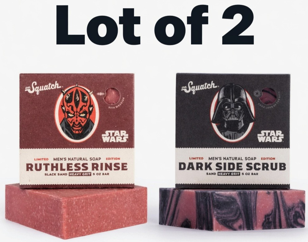 LOT of 2 ~ DR. SQUATCH Star Wars Dark Side Ruthless Rinse Scrub Natural Soap HTF