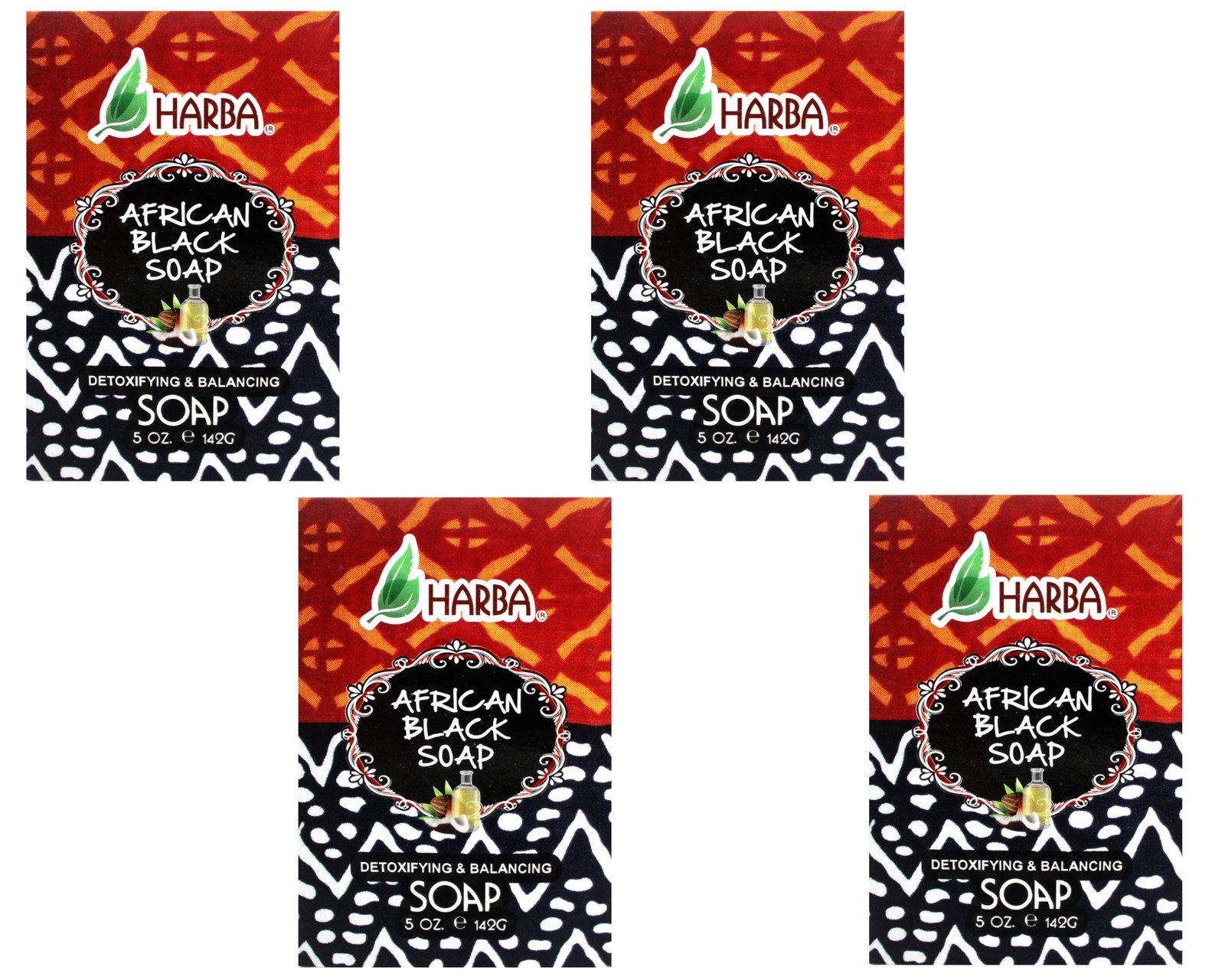 Harba Bath Soap African Black, Detoxifying & Balancing, 5 OZ (142g) – 4 Pack