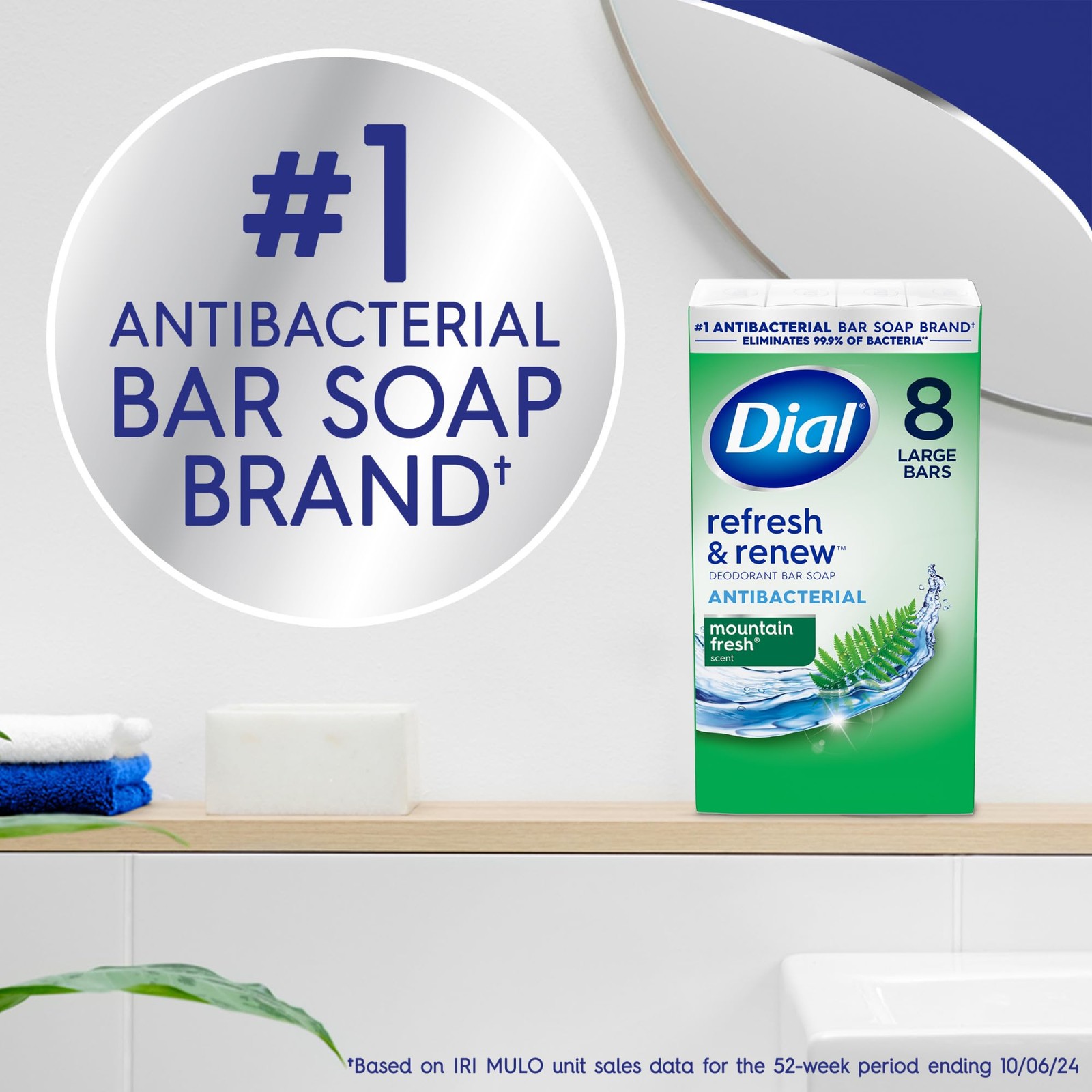 Dial Antibacterial Bar Soap, Refresh & Renew, Mountain 4 Ounce (Pack of 32)