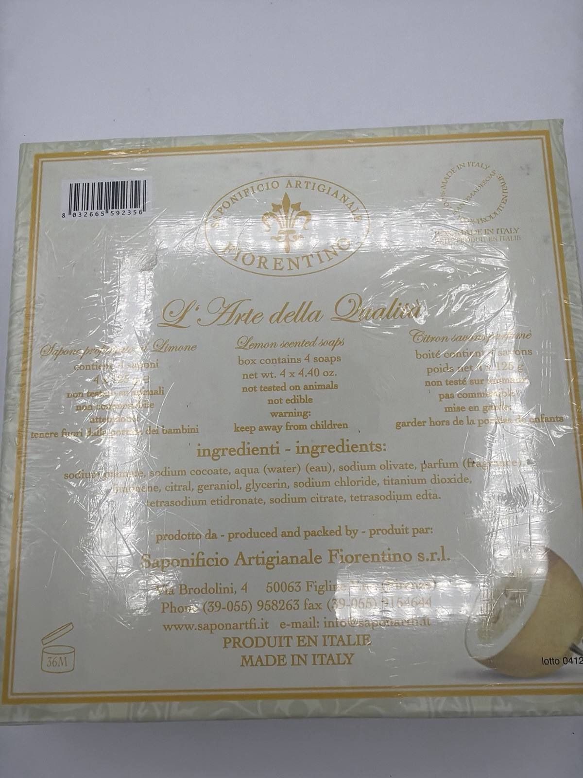 Saponificio Artigianale Fiorentino Soap Set of 4~4.40 oz. Bars Italy. Great Gift