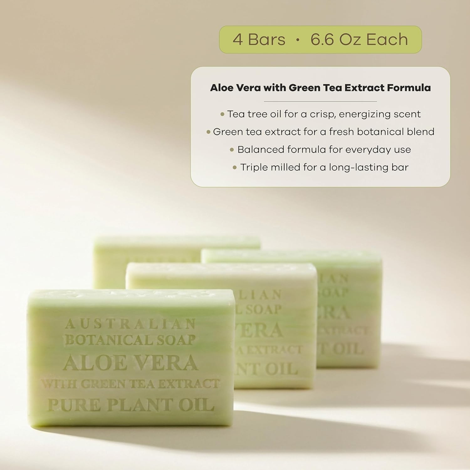 Aloe Vera with Green Tea Extract – Triple Milled 6.6 oz Bar Soap with Shea Bu…