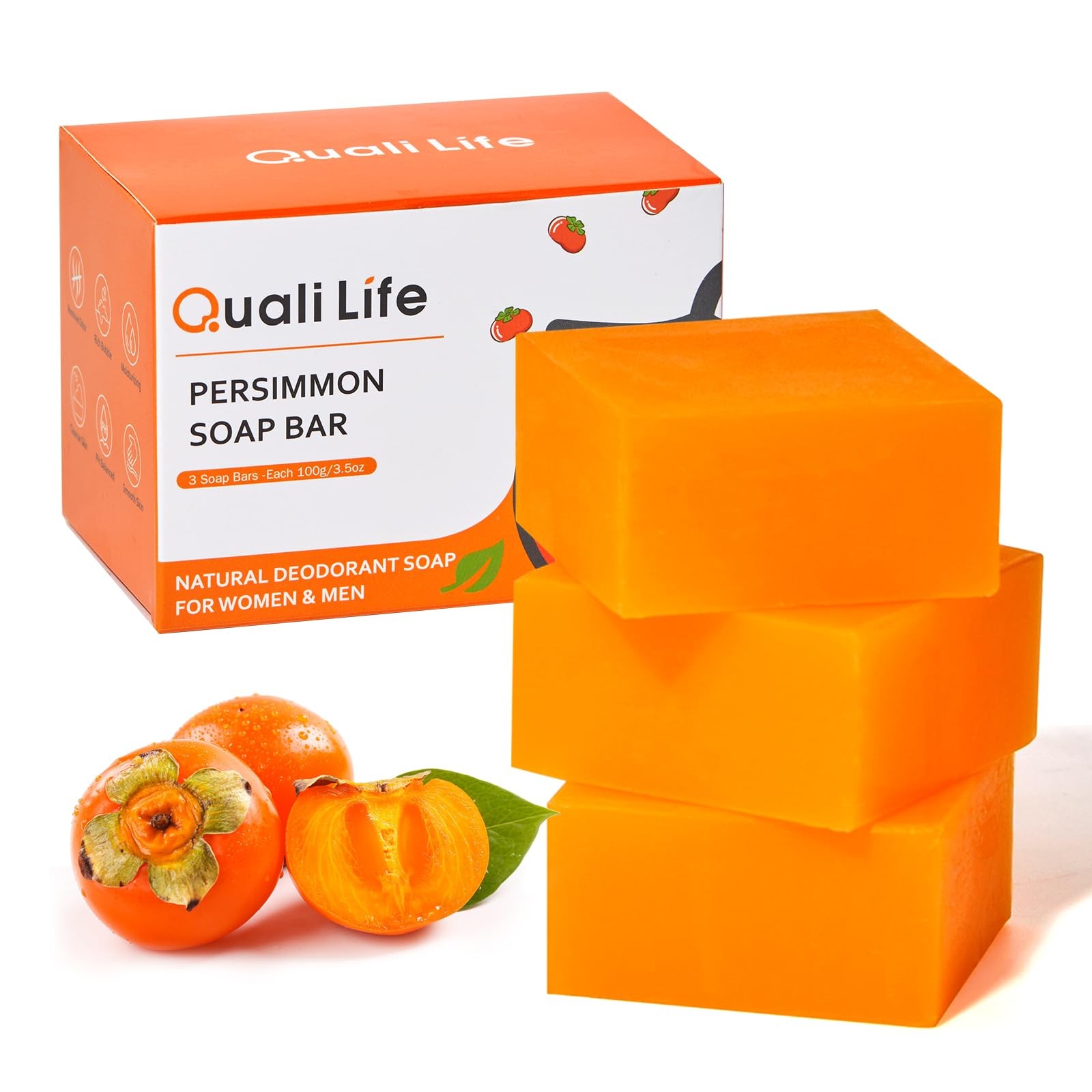 3 PCS Persimmon Soap Bar for Body Odor Control – Deodorizing & Eliminating Bo…