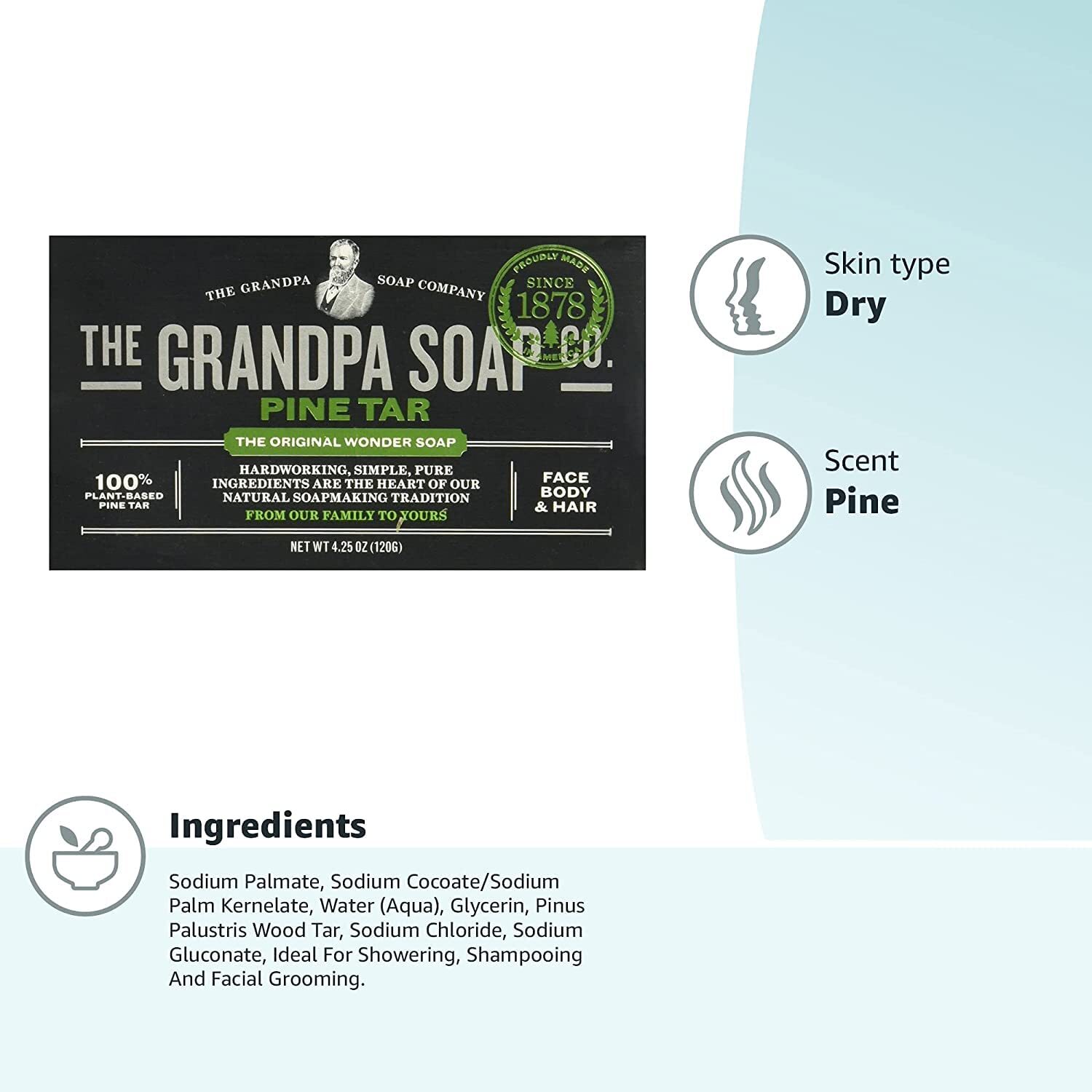Grandpa’s Pine Tar Soap Pack Of 4 25 Ounce Natural Skin Cleanser And Shampoo