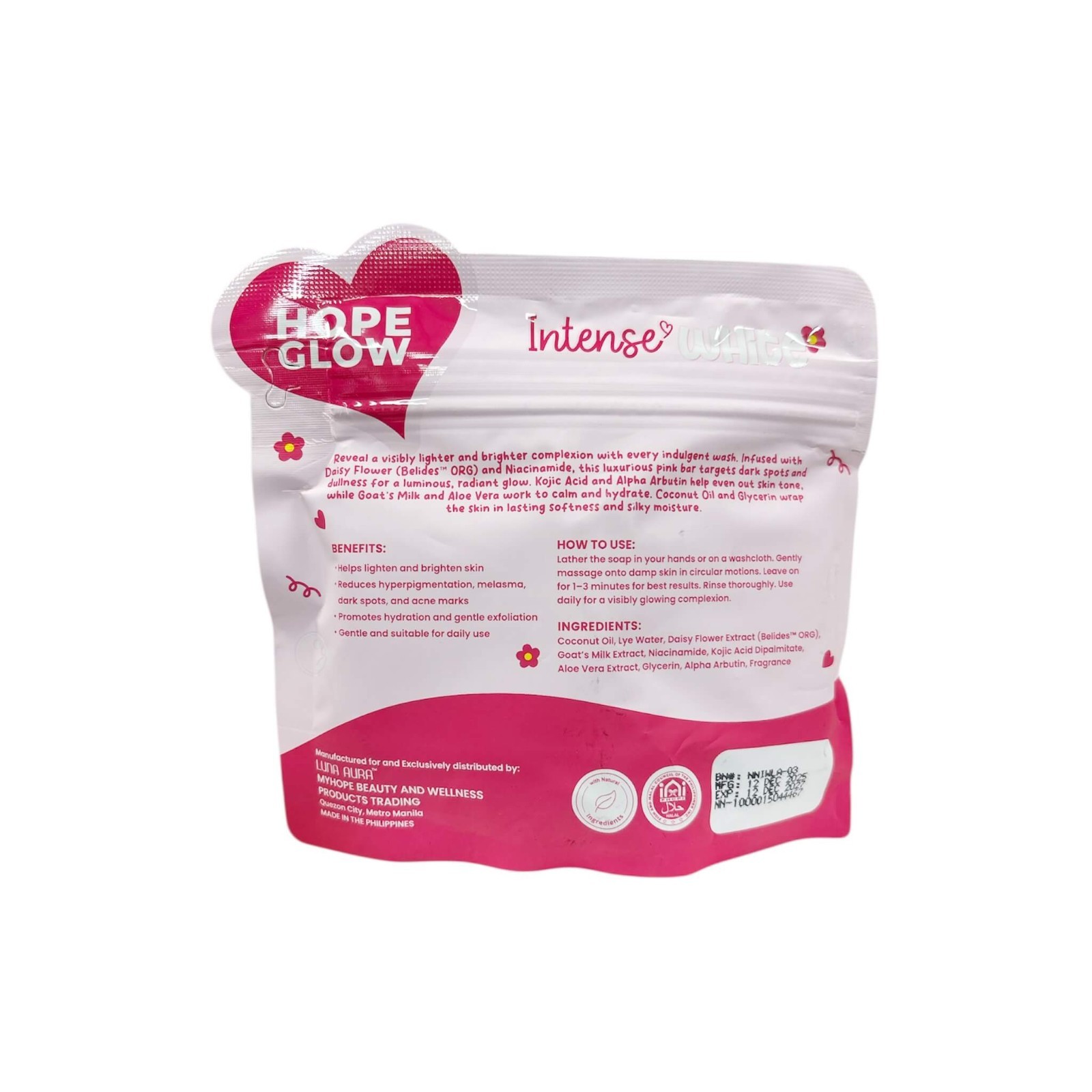 HOPE GLOW Intense White Pink Soap Niacinamide Kojic 3x150g Bars