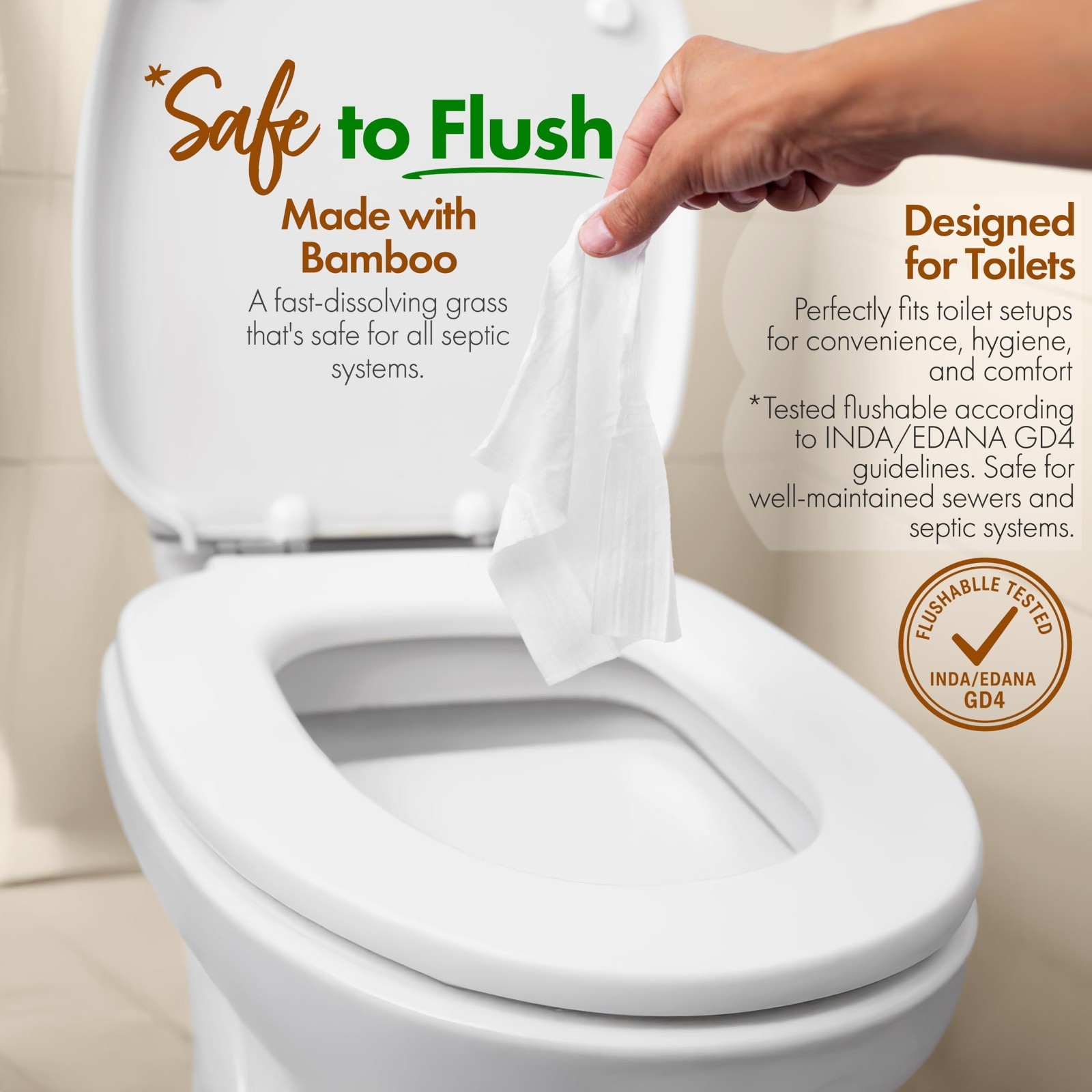 240 XL Flushable Bamboo Wipes – Organic, Unscented, Biodegradable, Eco-Friendly