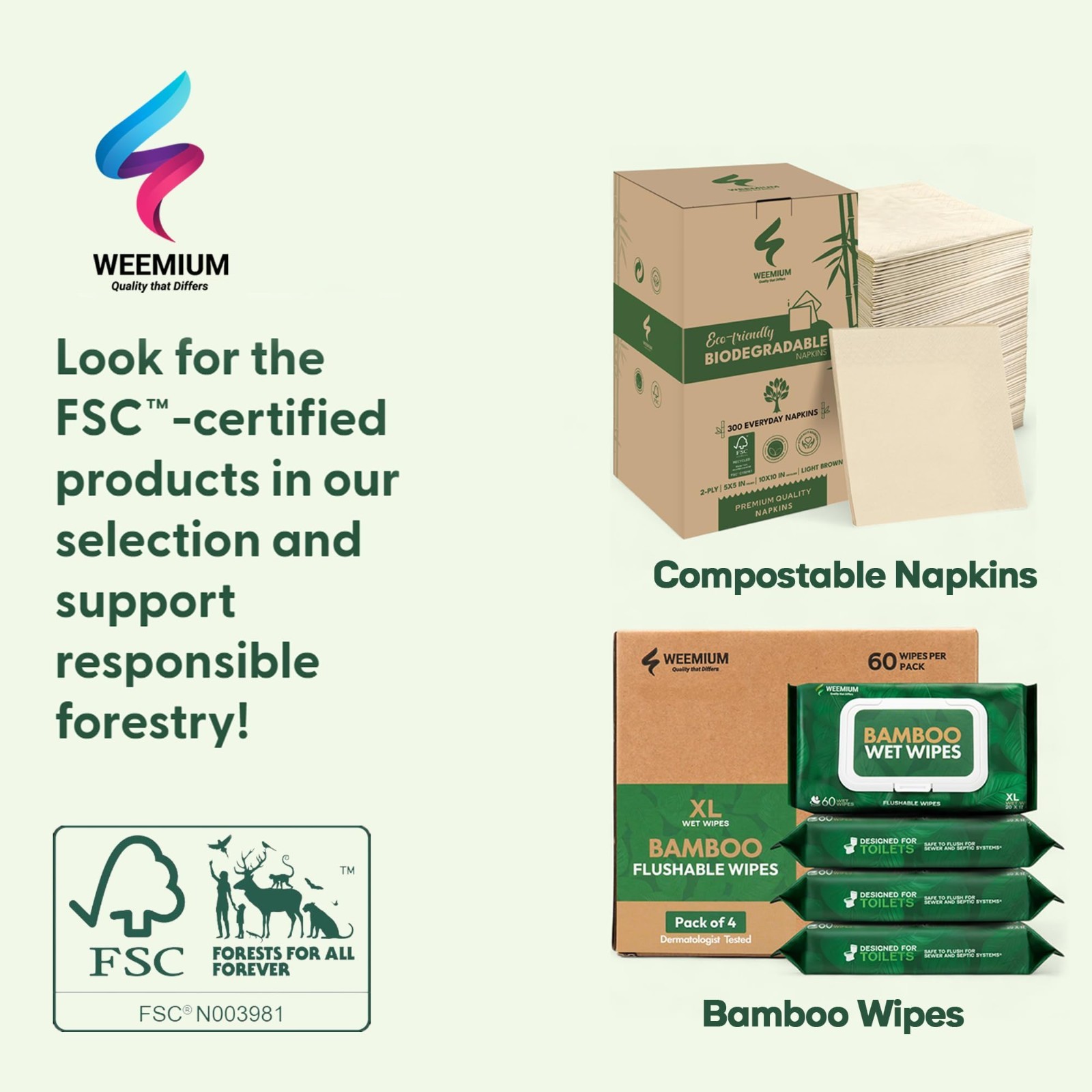 240 XL Flushable Bamboo Wipes – Organic, Unscented, Biodegradable, Eco-Friendly
