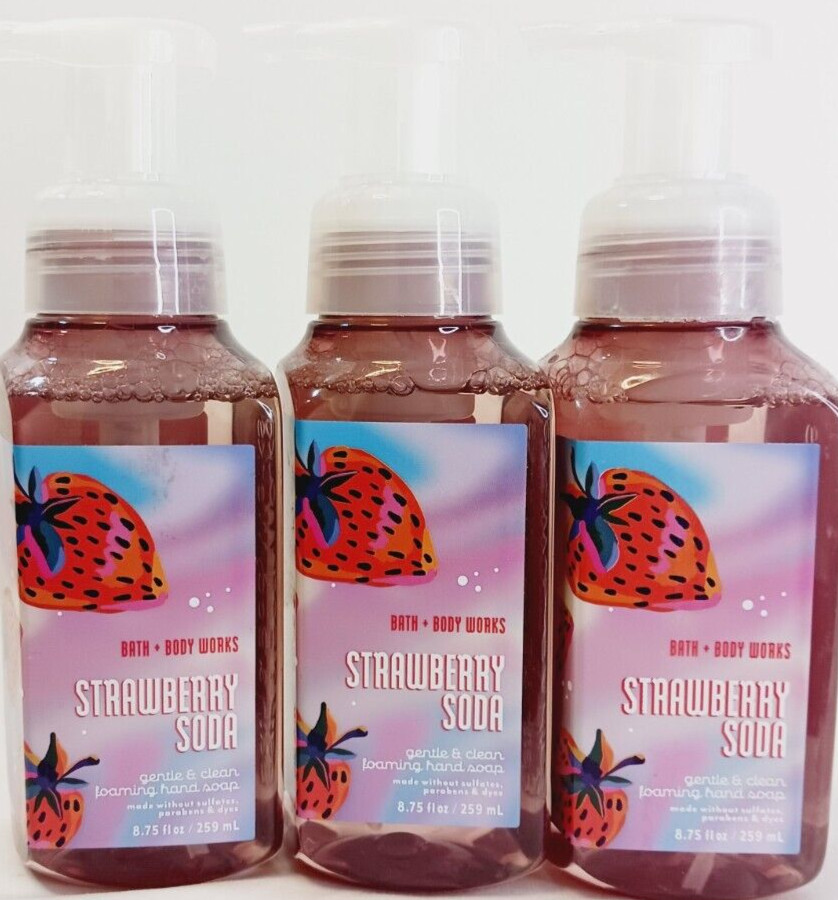 3Pcs Bath & Body Works Gentle & Clean Foaming Hand Soap STRAWBERRY SODA New