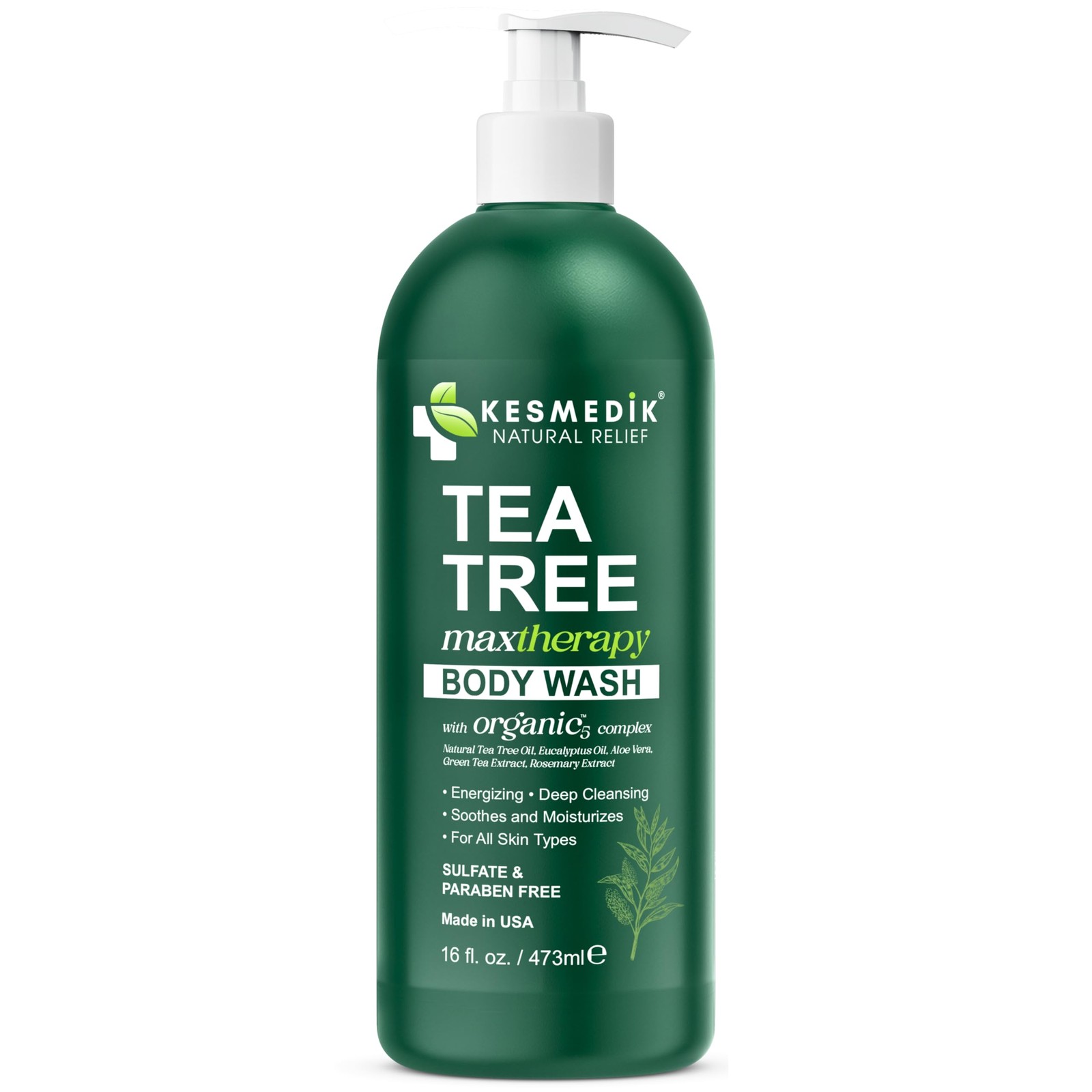 KESMEDIK Tea Tree Body Wash MaxTherapy with 16 Fl Oz (Pack of 1), Green