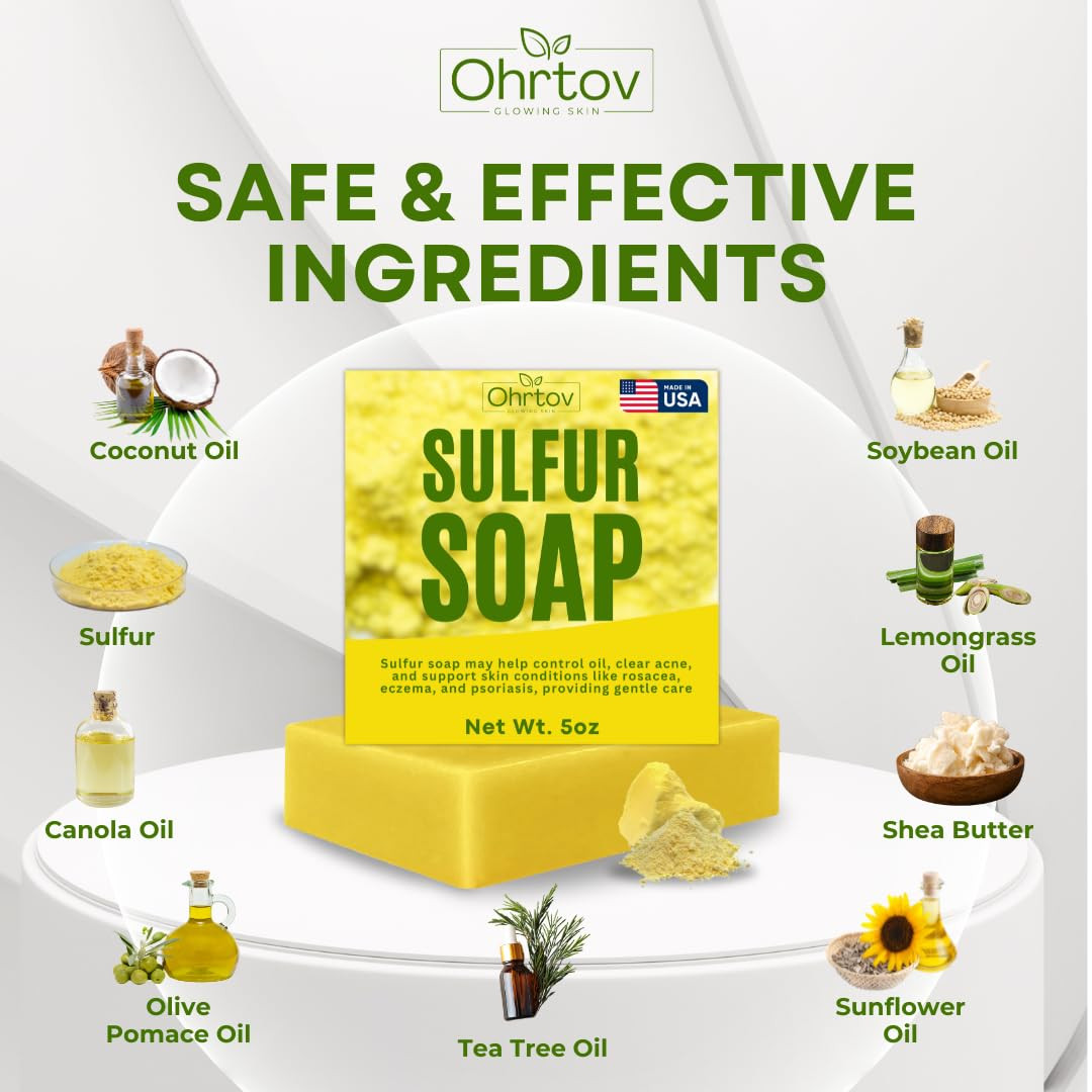 Sulfur Soap Bar – Sulfur Face & Body Wash for Acne – Sulphur Exfoliating Facial