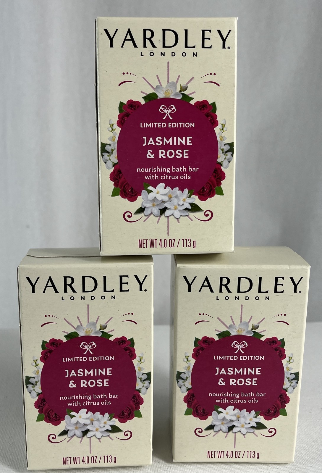 Yardley London Jasmine and rose nourishing bar 4 oz x 3 bars Limited Edition
