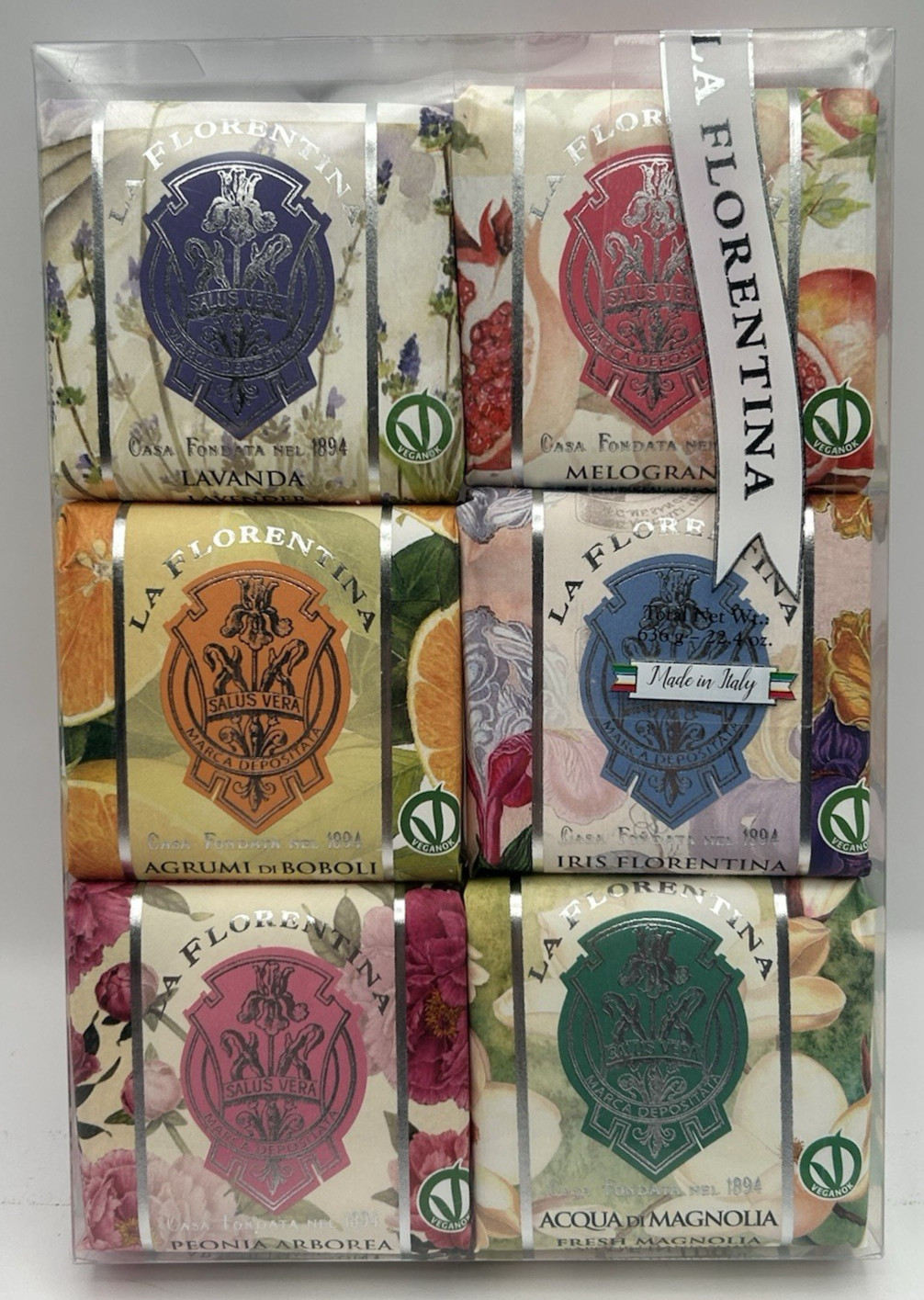 6 Pack La Florentina Bar Soap Peony Lavender Magnolia Iris Pomegranate Orange