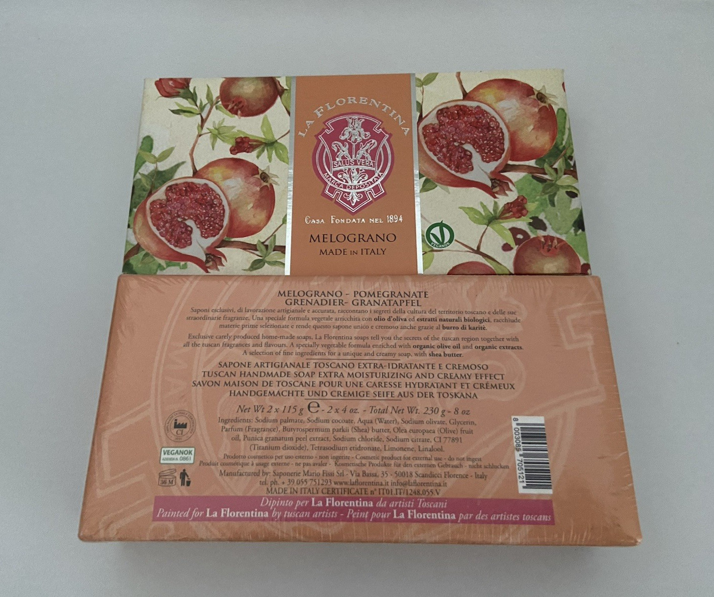 BNIB New Sealed La Florentina Melograno Pomegranate Soaps Set 4 oz. each ITALY