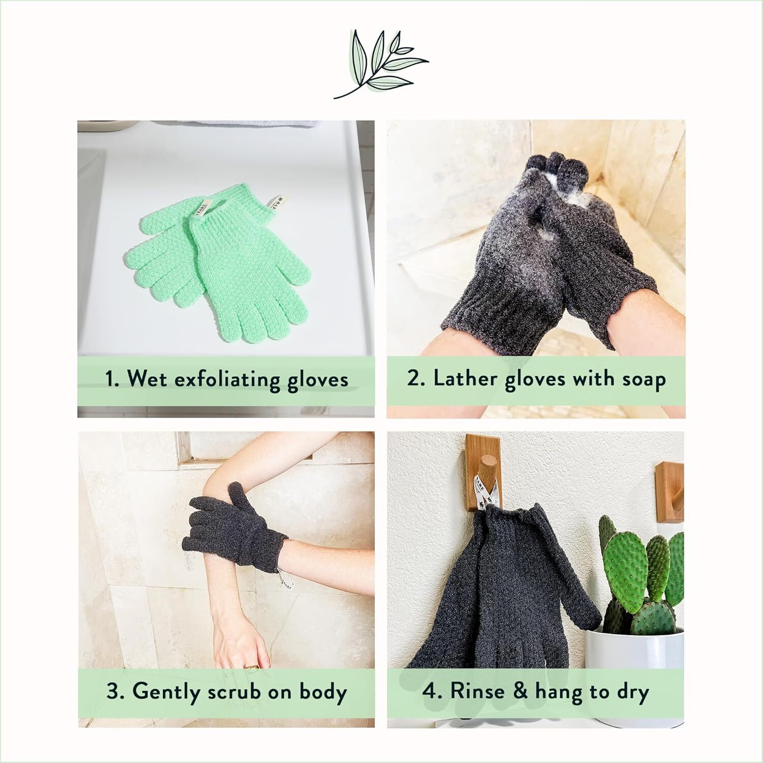 Bare Botanics 4 Pack White Exfoliating Gloves for Shower | 100% Nylon Fibers…
