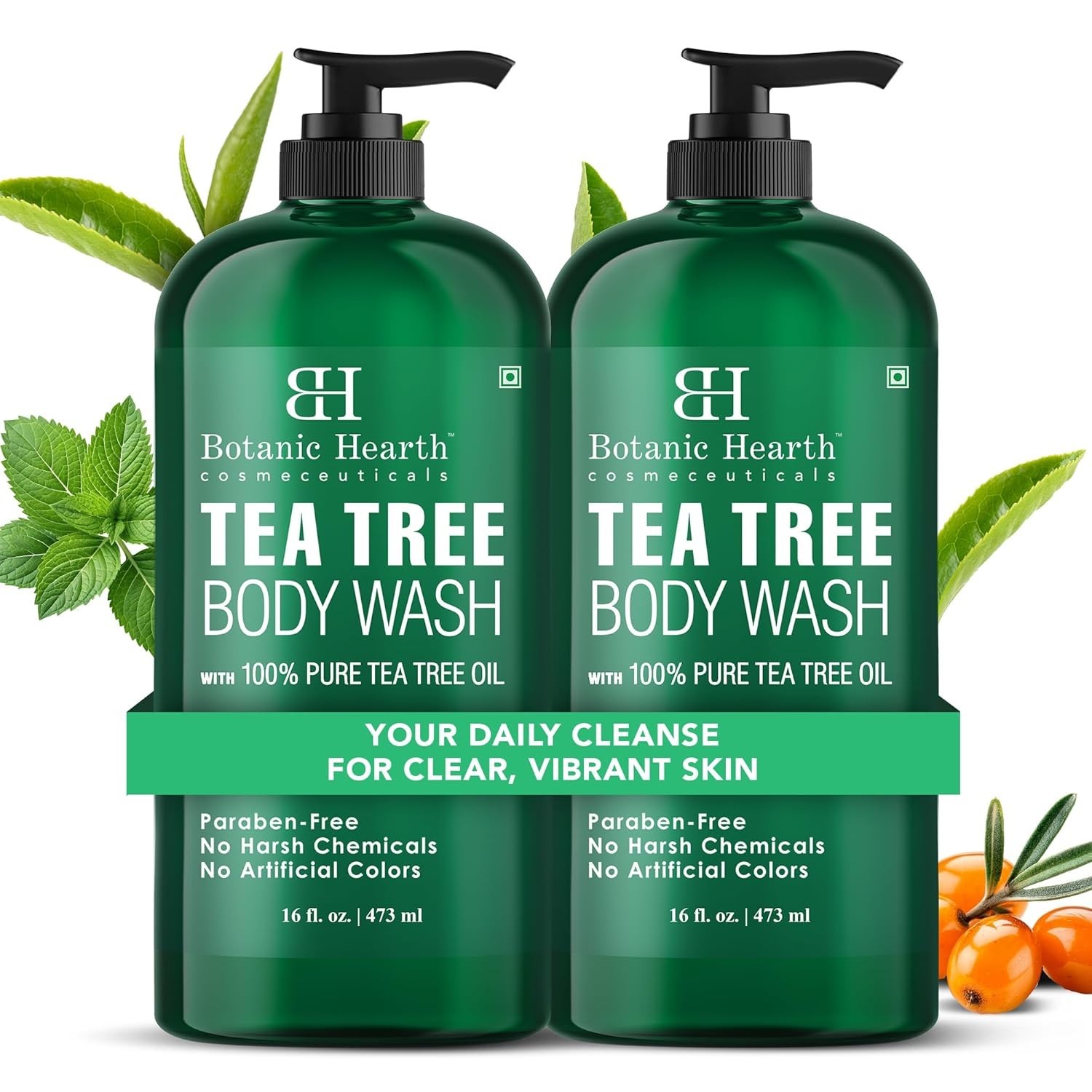 16 fl oz 2 Pack Tea Tree Oil Body Wash Soap for Men/Women Helps Athlete’s Foot,