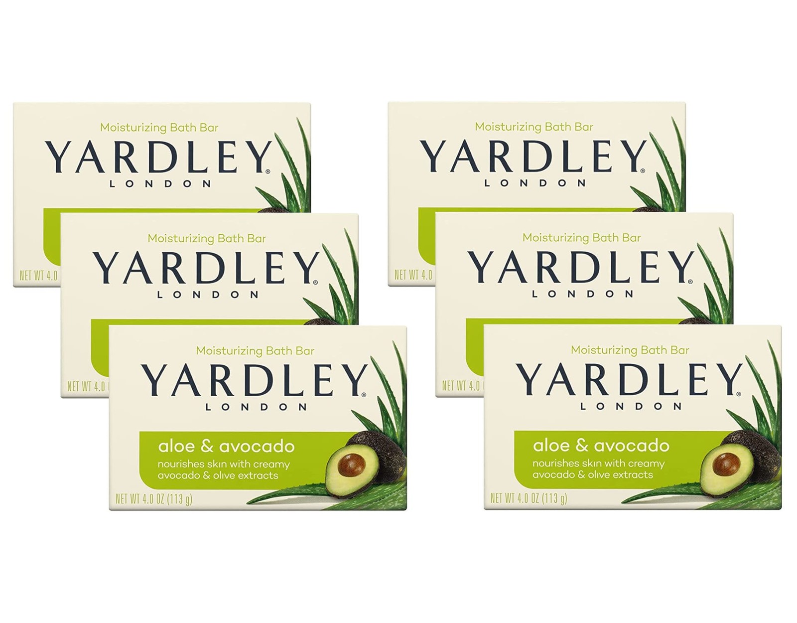 Yardley London Aloe Avocado Moisturizing Soap Bar Pack Of 6 4.25 Oz Each