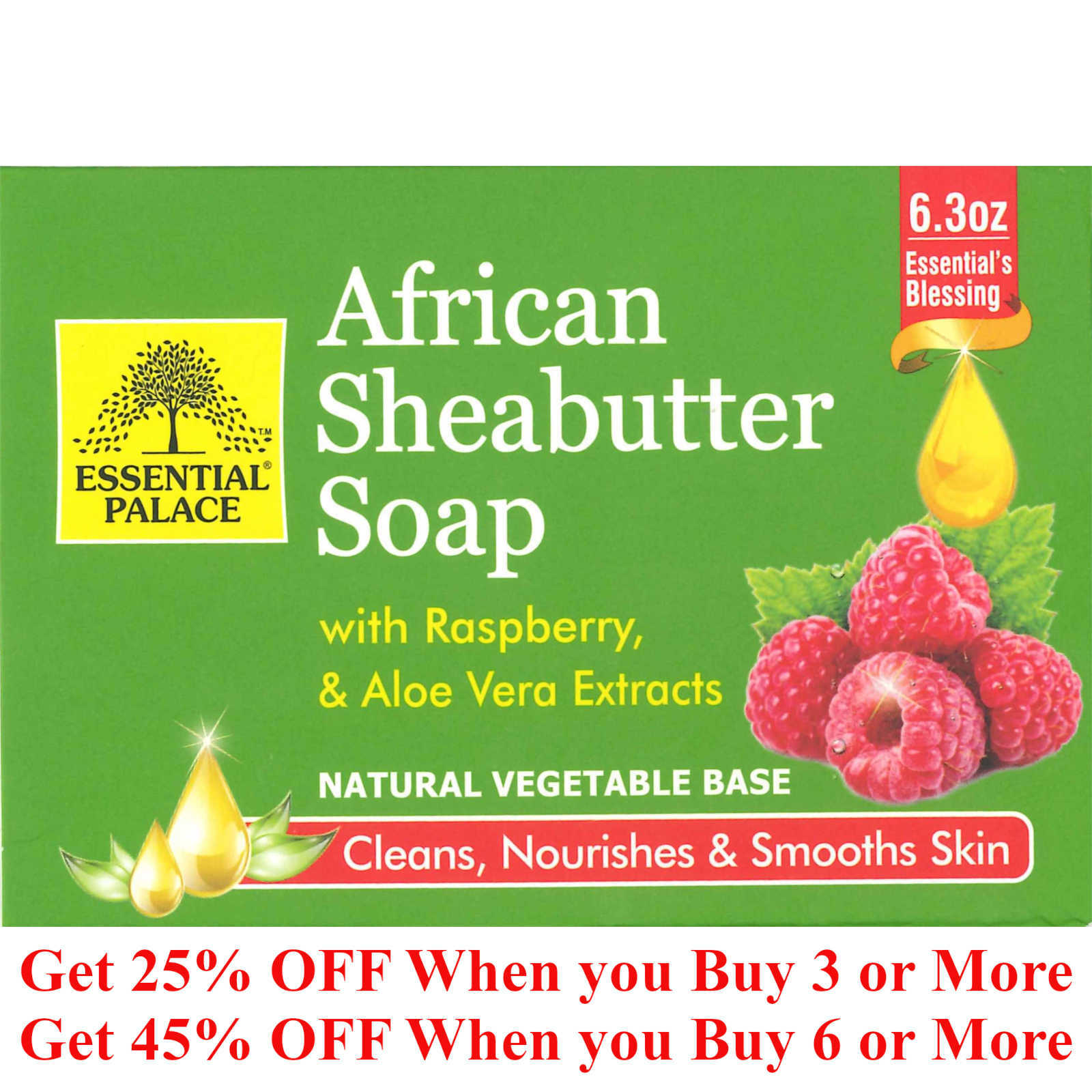 African Shea Butter Soap Bar Raspberry, Halal, 100% Vegetable Base Acne 6.3 OZ