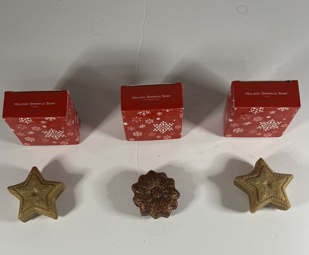 Lot 3 AVON Holiday Sparkle Soap Bars 2 Star & 1 Poinsettia