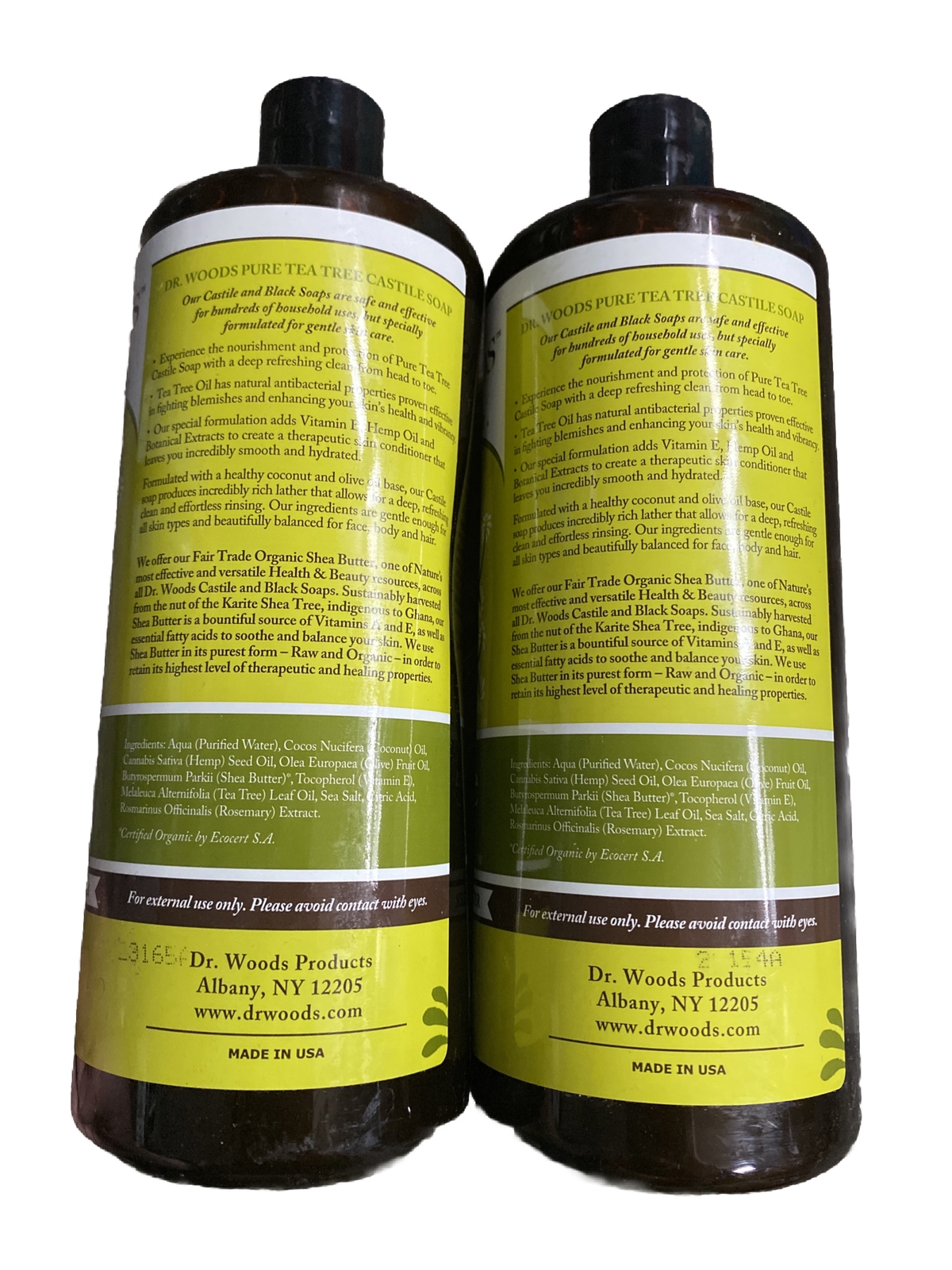 Dr. Woods Naturally Pure Castile Soap Tea Tree Shea Butter 32 oz Lot Of 2