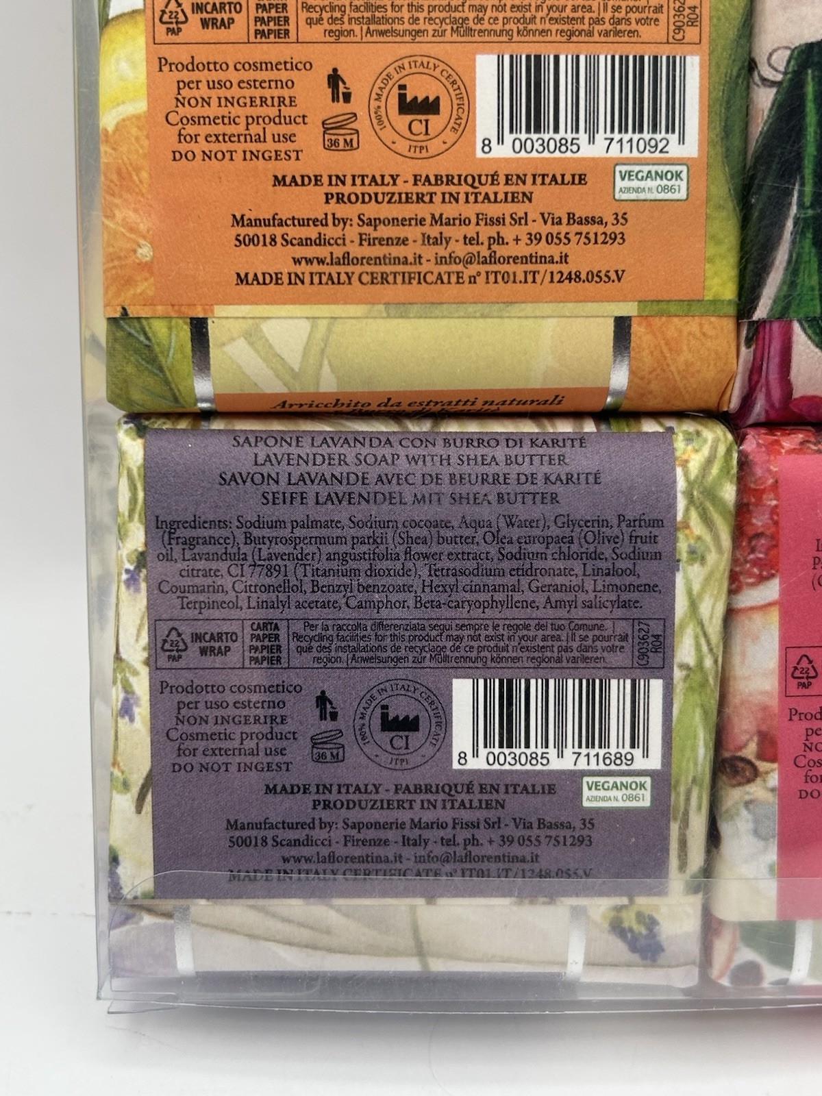 6 Pack La Florentina Bar Soap Peony Lavender Magnolia Iris Pomegranate Orange