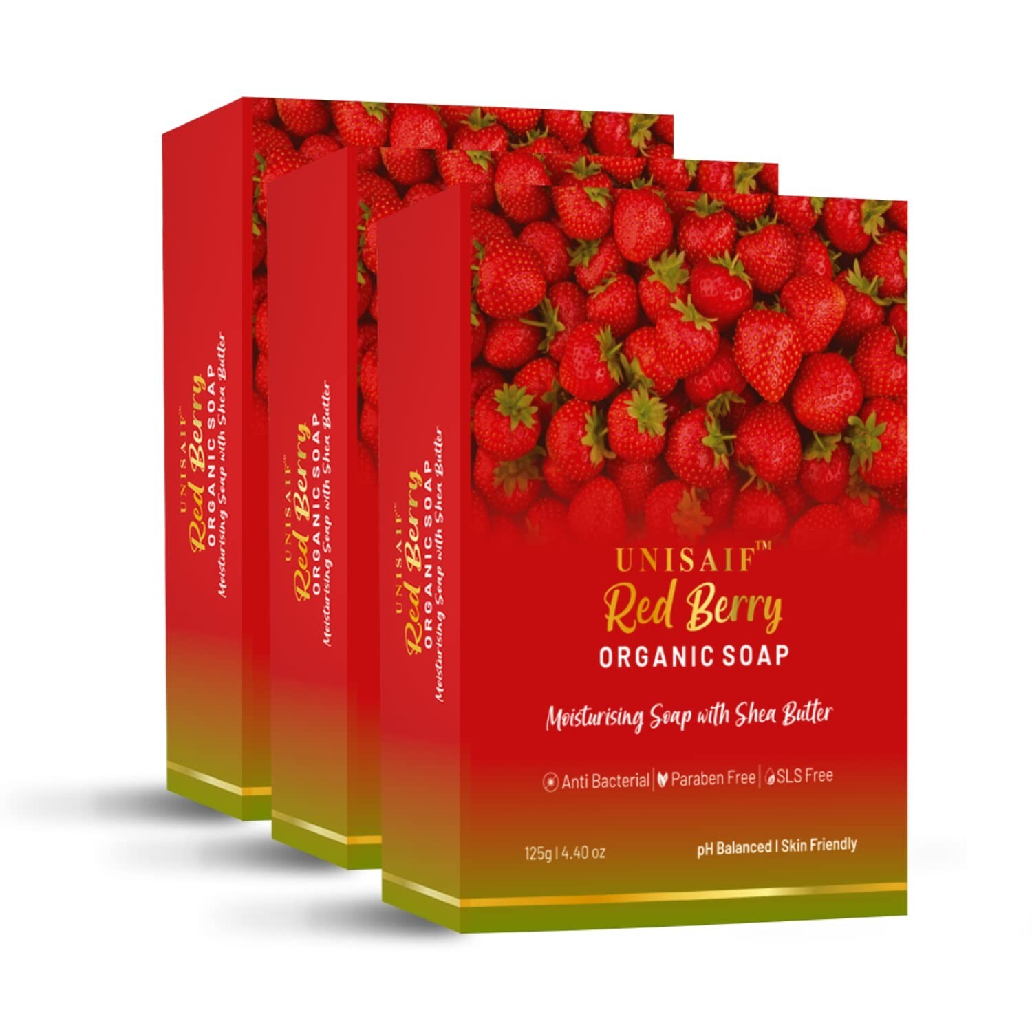 Unisaif Red Berry Strawberry Shea Butter Bar Soap 125g – Organic, Moisturizing