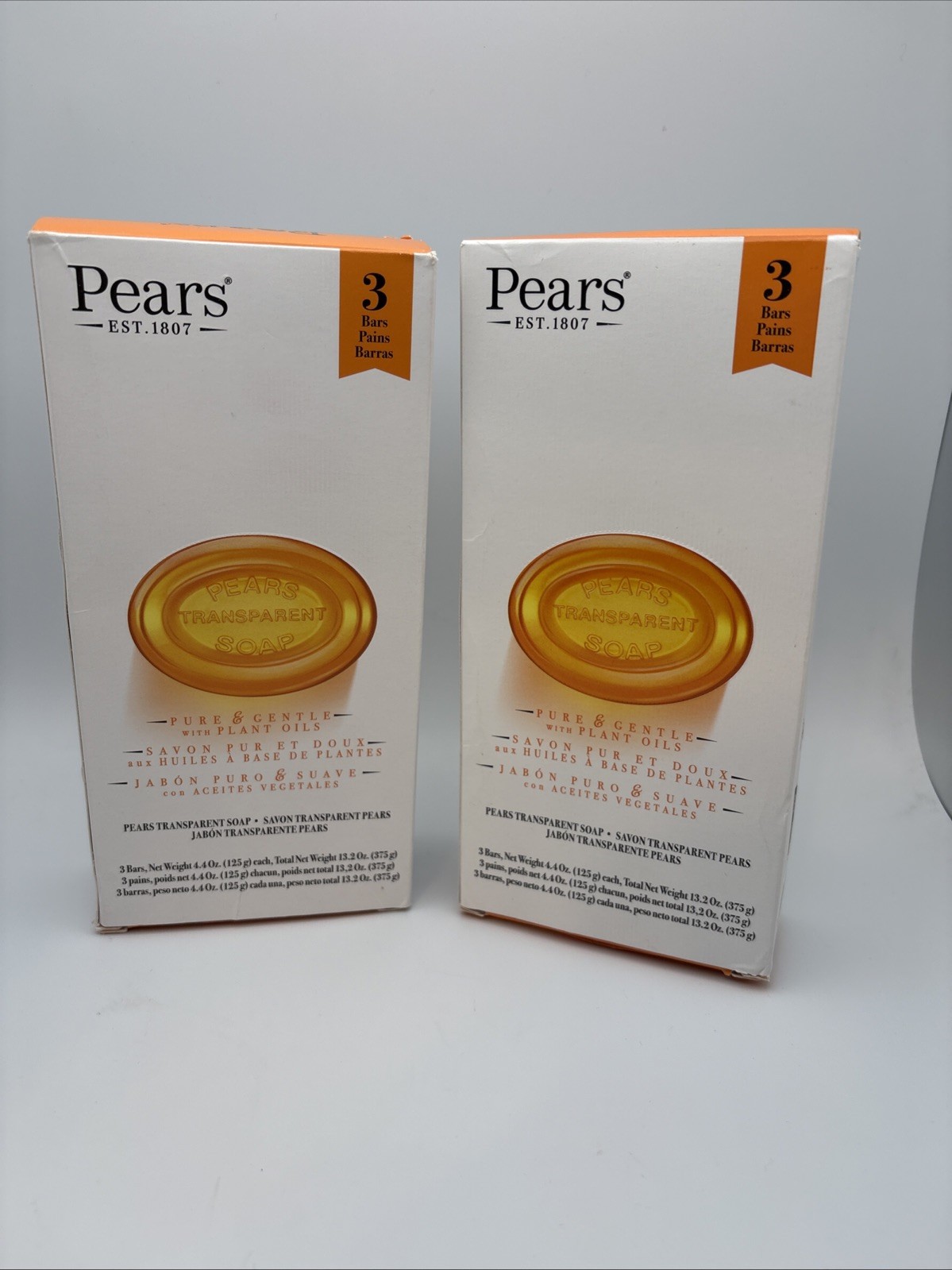 2 Boxes Pears Pure & Gentle Transparent Soap With Plant Oils Orange 6 Bars