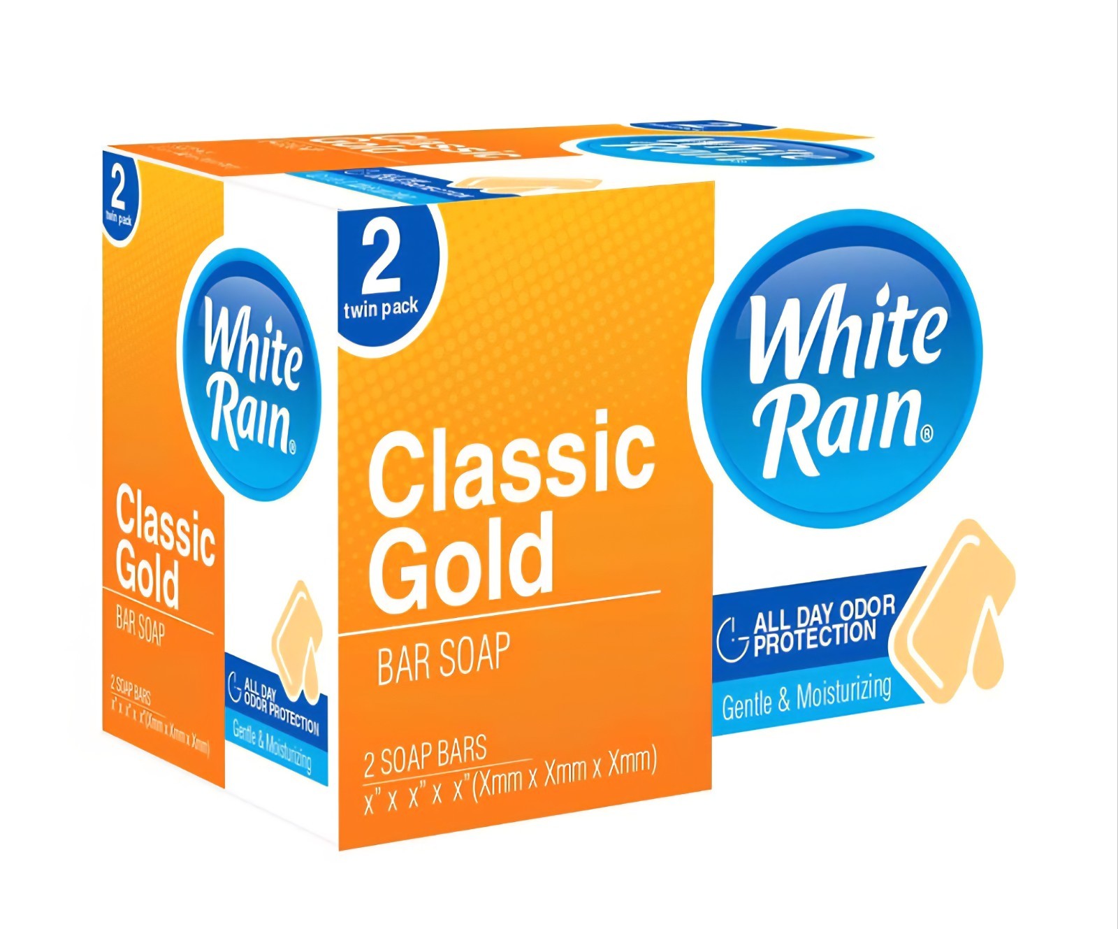 🧡 WHITE RAIN 🧡 (2-BARS) 4.06 Oz 🧡🫧 ●CLASSIC GOLD● 🫧 ≈MOISTURIZING≈ Soap 🫧.
