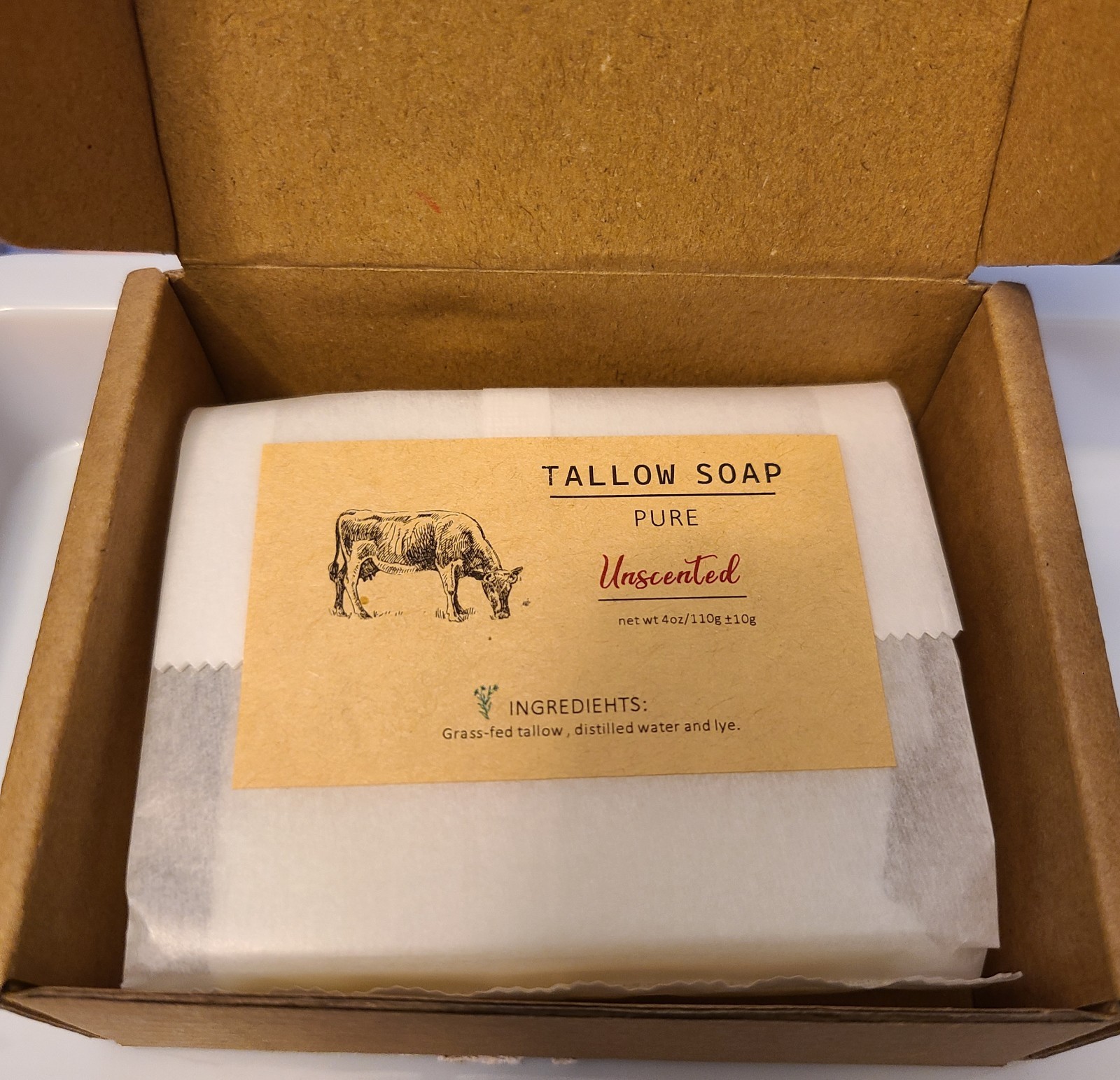 Pure Beef Tallow Soap Bar: Grass-Fed, Unscented + Sensitive Skin Safe (4 oz)
