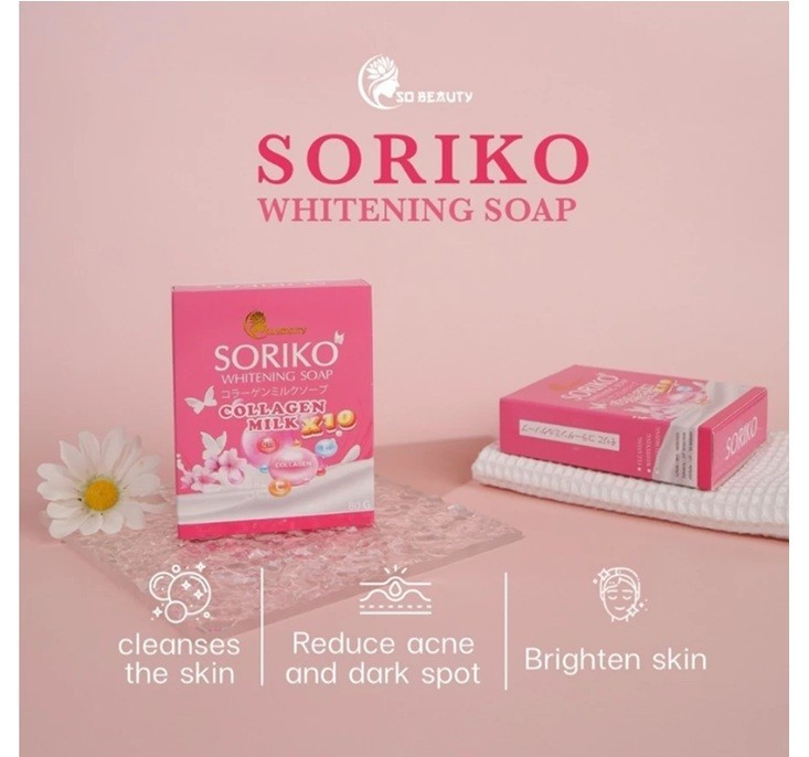 2X SORIKO Milk Collagen Soap 80g Nourish Bright Smooth Clean Radiant Facial Skin