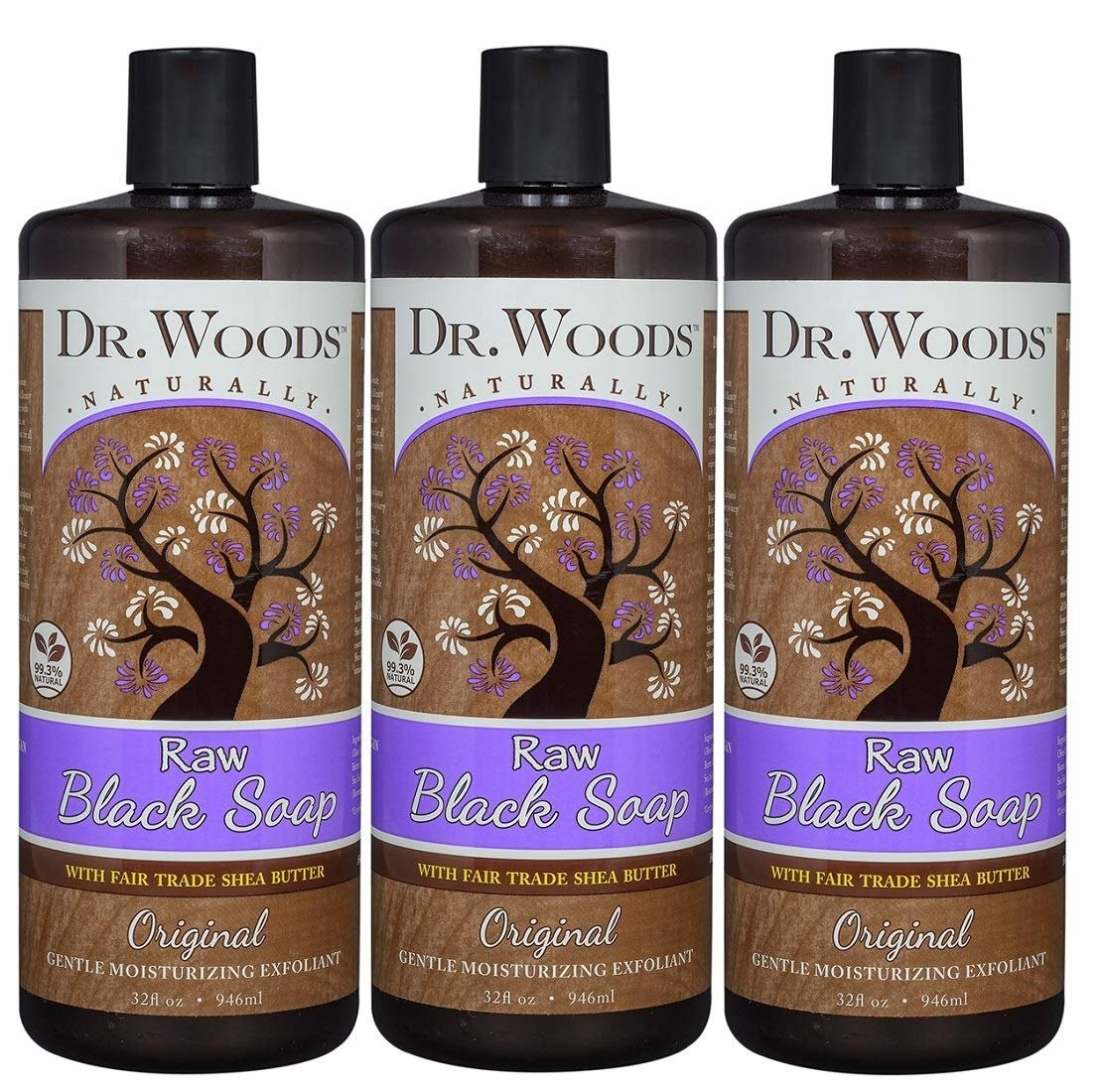 Dr. Woods Raw Black Liquid Soap with Fair Trade Shea Butter 32 Fl Oz Pack of 3