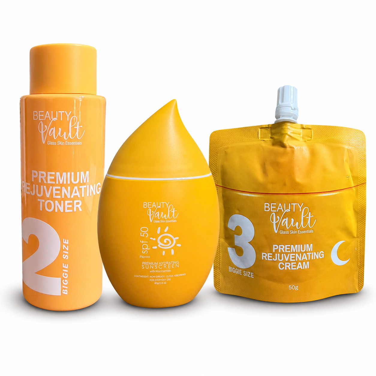 Beauty Vault Glass Skin Essentials Premium Rejuv Toner, Sunscreen & Night Cream
