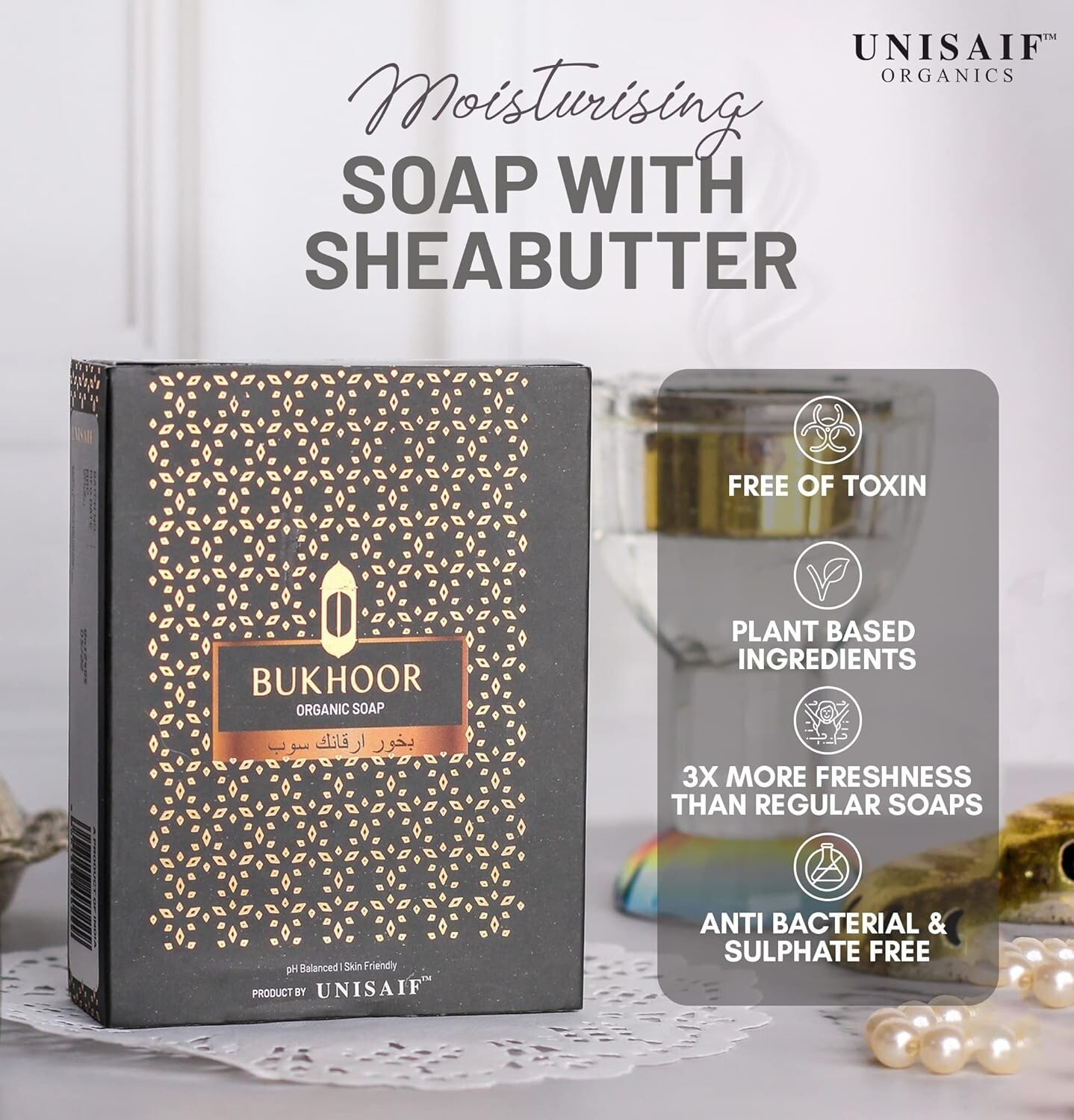 Unisaif Bukhoor Organic Body Soap Bar, Moisturizing Soap With Shea Butter