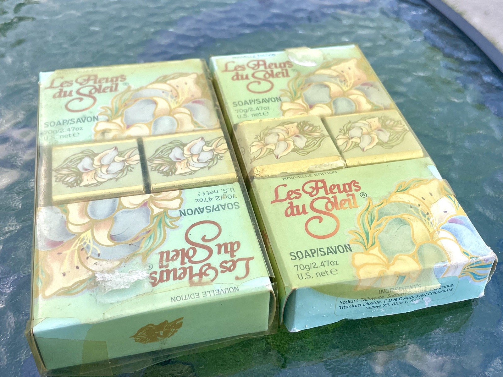 Vintage Nouvelle Edition LE FLEURS DU SOLEIL Bath Bar Soap Set 2.47 oz/70g New