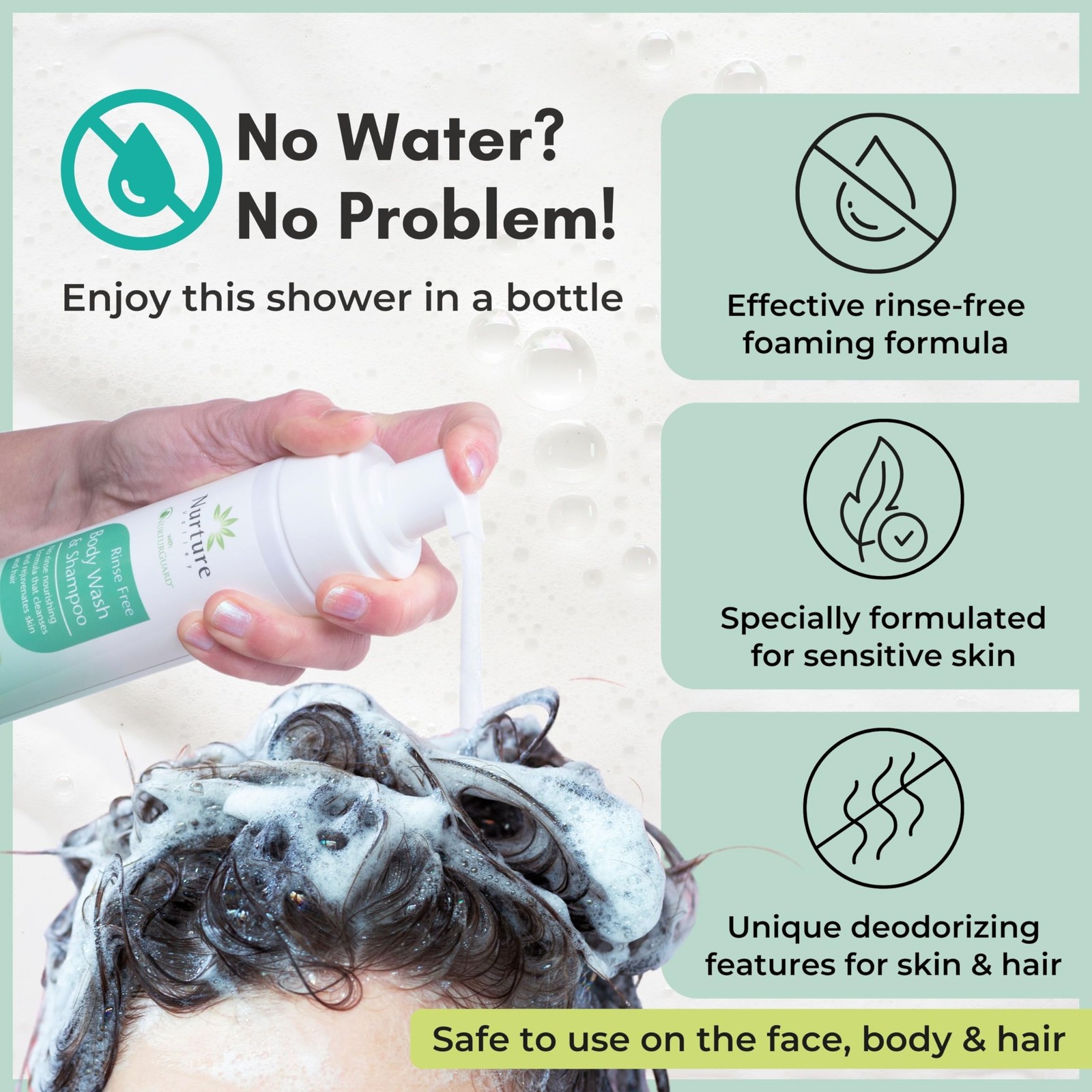 Nurture Rinse Free Body Wash & Shampoo with Aloe | 8.5 Fl Oz (Pack of 3)