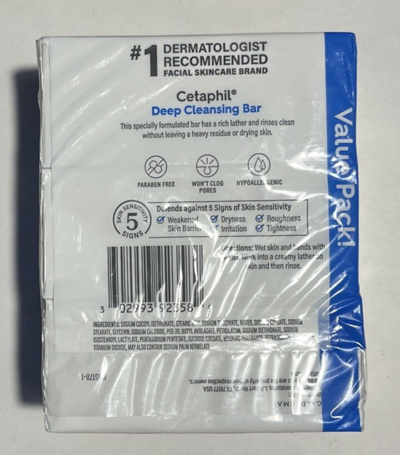 CETAPHIL Deep Cleansing Bar 3 Bars 4.5 oz each-Dry to Normal Skin NEW
