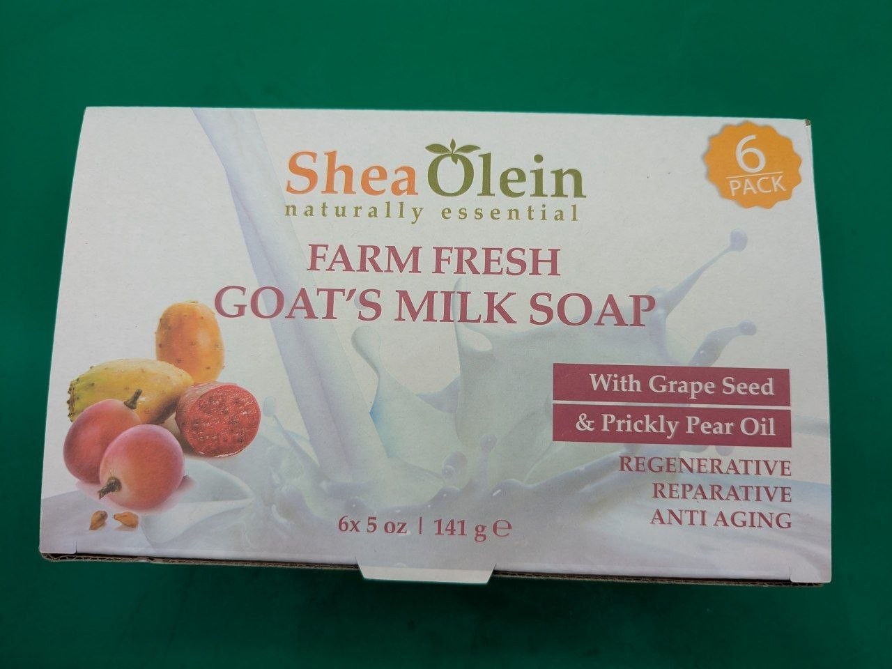 Shea Olein Farm Fresh Goat’s Milk Soap 6 Pack Grape Seed Prickly Pear SA