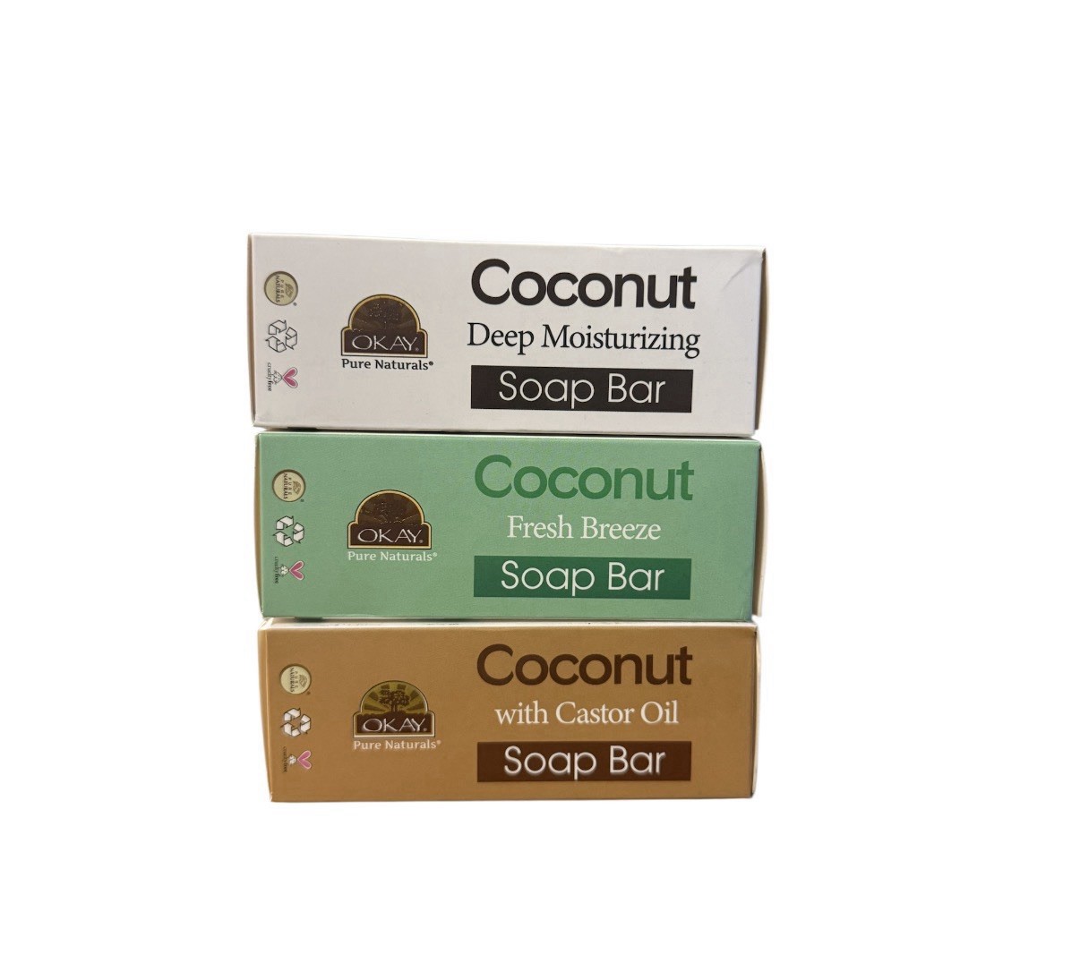 OKAY COCONUT DEEP MOISTURIZING ,Fresh & Castor Oil SOAP BAR ( 3 Mixed Packs )