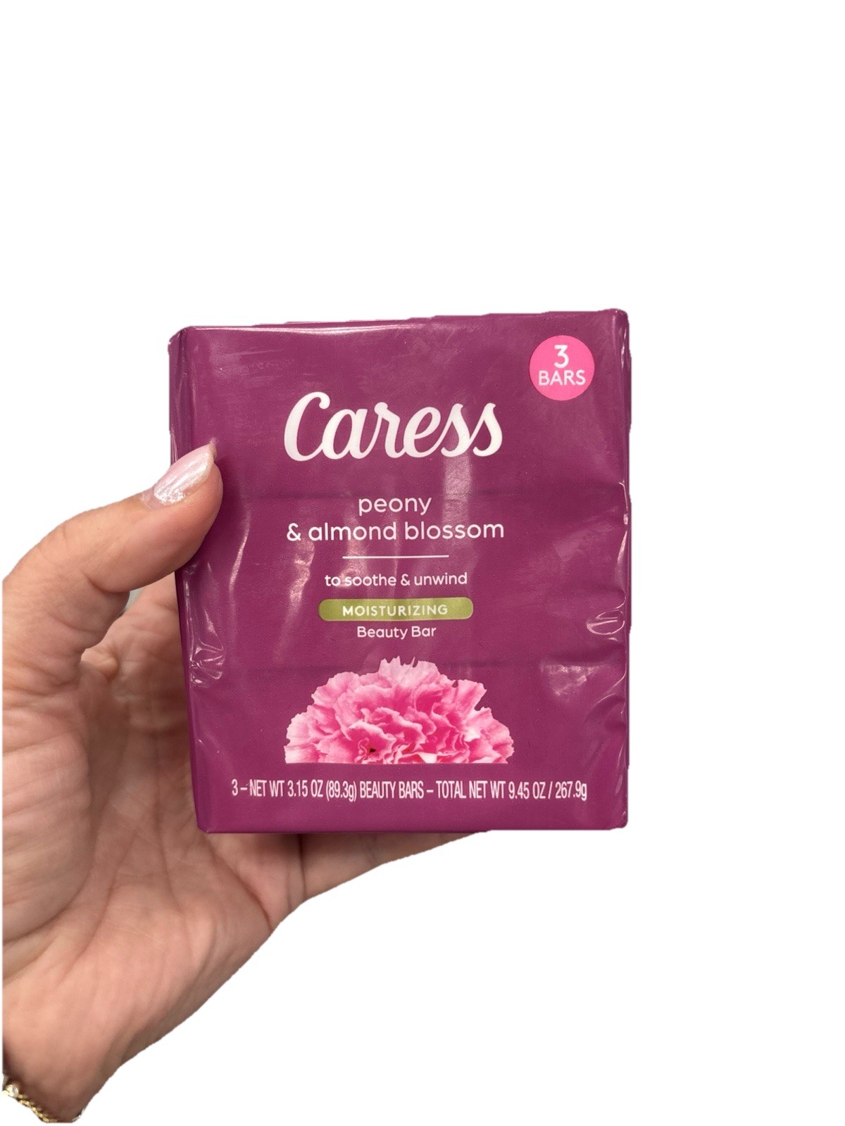 3 Pack CARESS Peony & Almond Blossom Bar Soap 3.15 oz