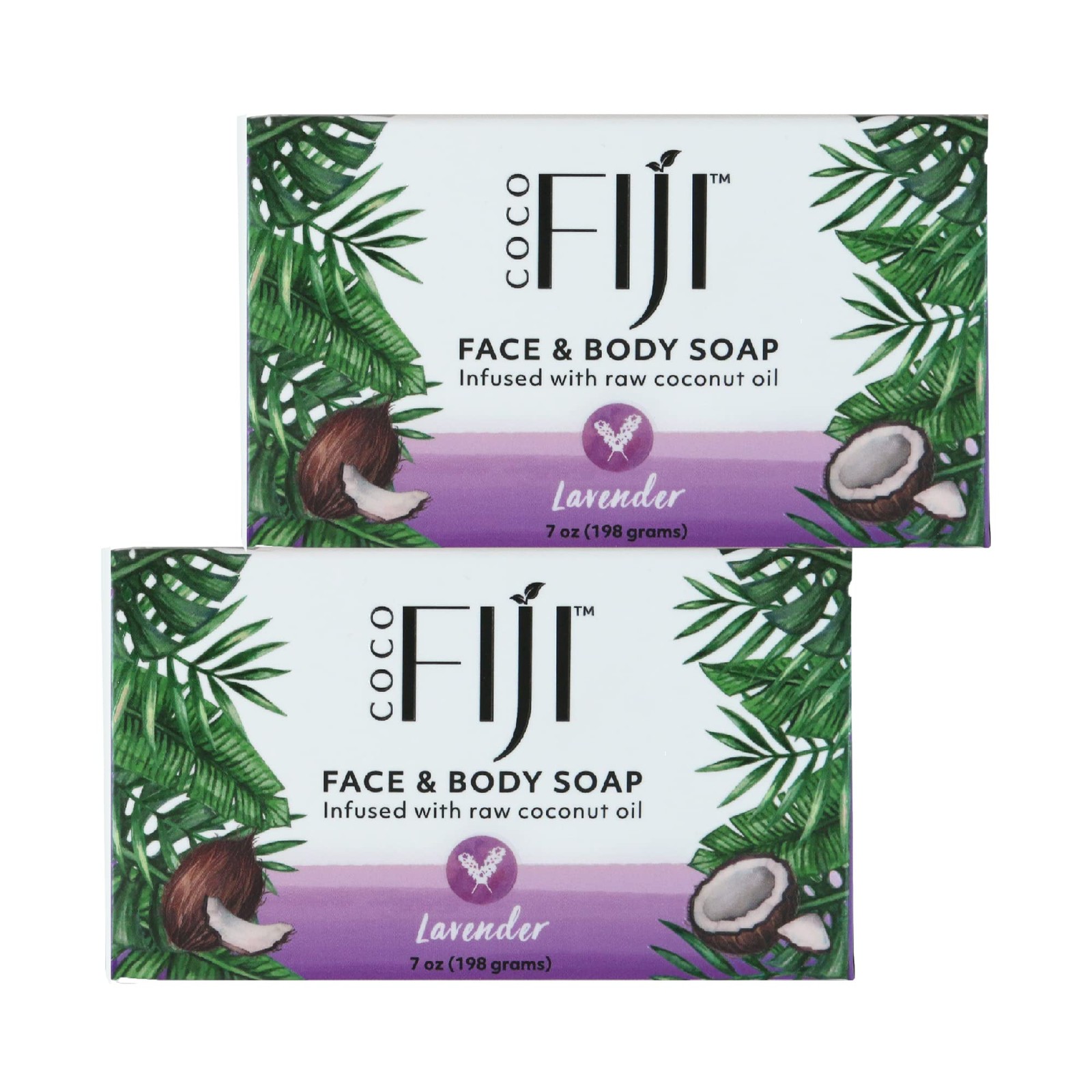“Coco Fiji Soap Bar for Face and Body Infused 7 Ounce (Pack of 2), Purple