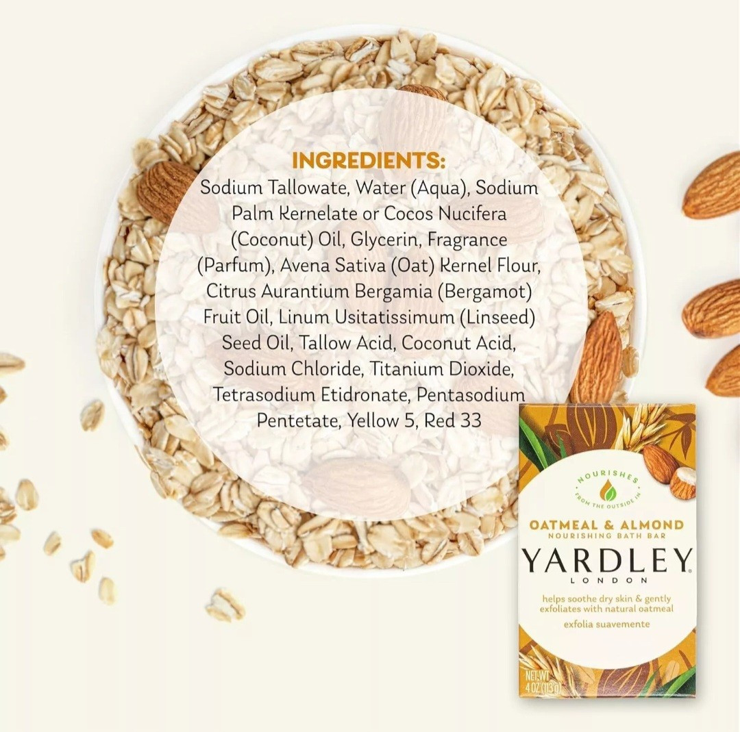 NEW! YARDLEY LONDON (4.0 Oz.) 113g ●OATMEAL & ALMOND● Nourishing Bath Bar🫧