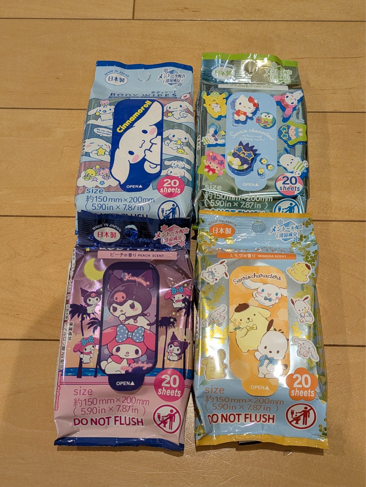 New Sanrio Character Body Sheets 4-Pack Set Wet Wipes Made in Japan Kawaii