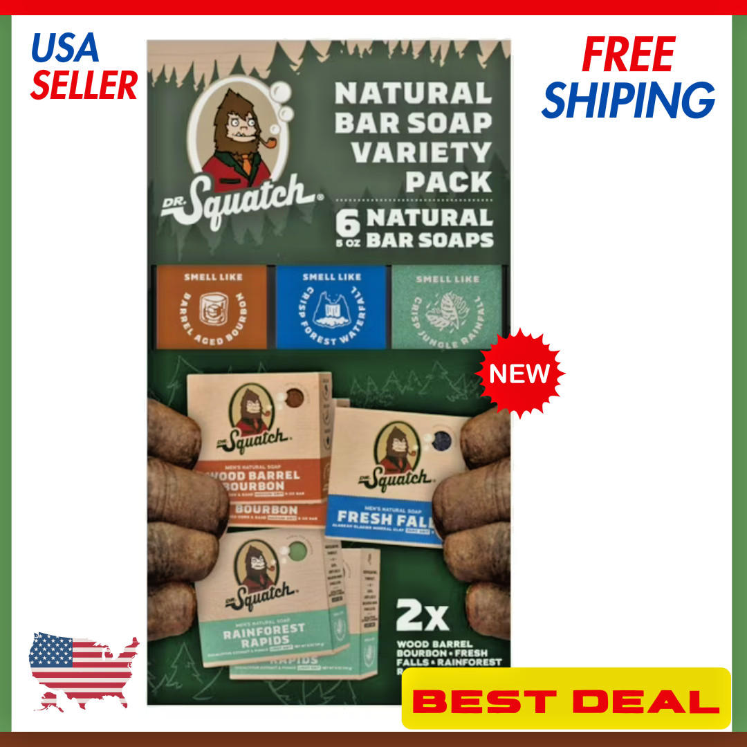 Dr. Squatch Natural Bar Soap Variety Pack 6 Bars 5 oz Each Men Soap Set