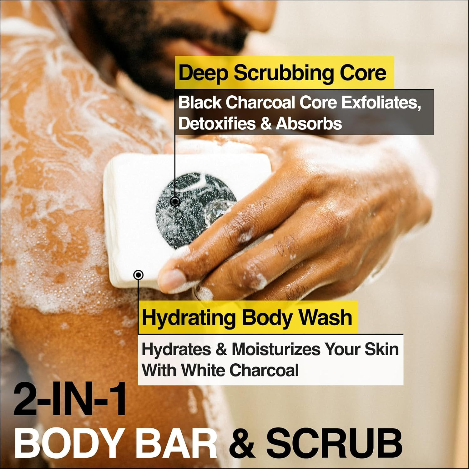 Lumin Men’s Activated Charcoal SOAP BAR Scrub & Body Wash Tea Tree Detox 7.2 oz